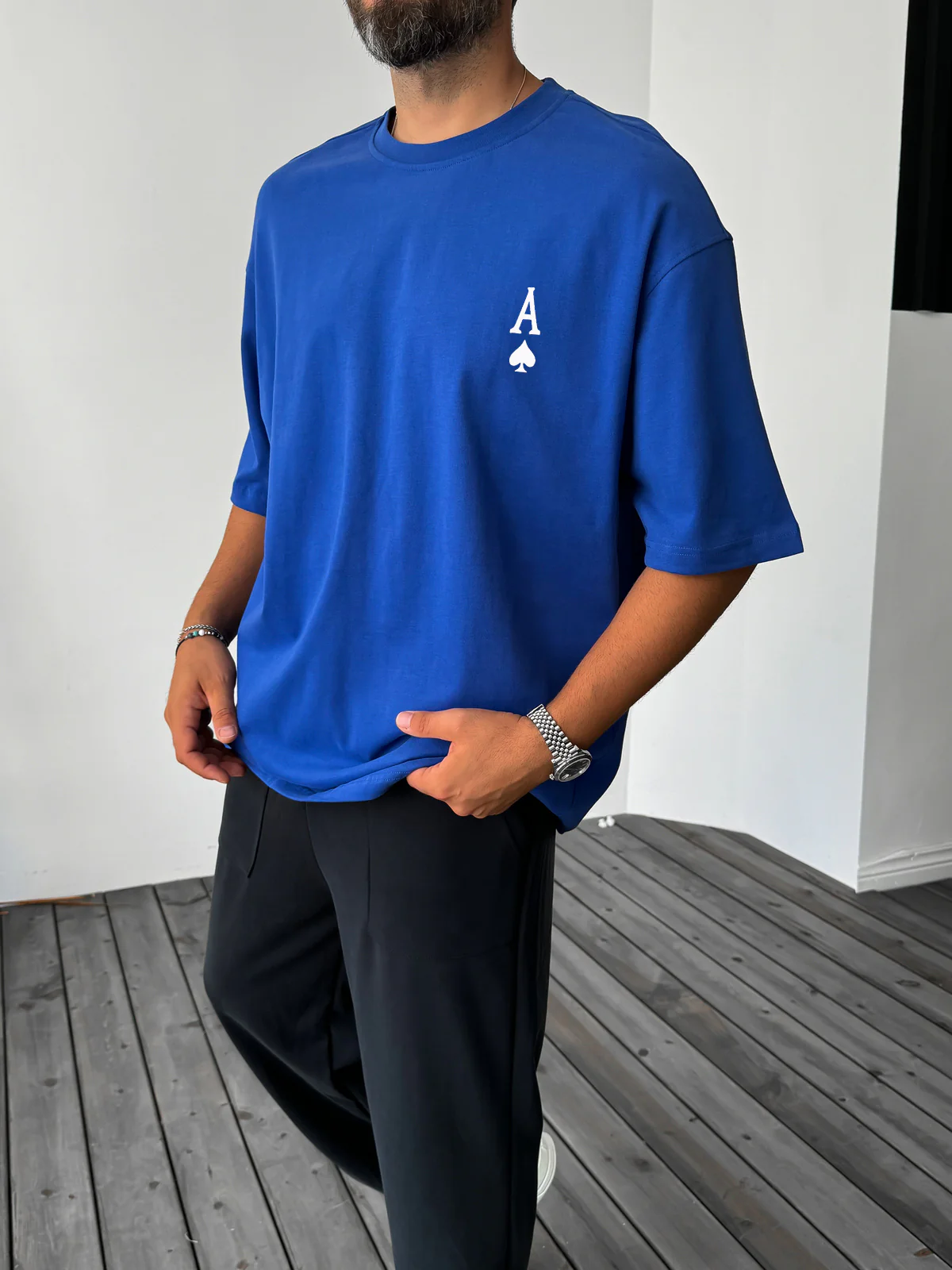 Royal Blue "Ace" printed Oversize T-Shirt - Image 2