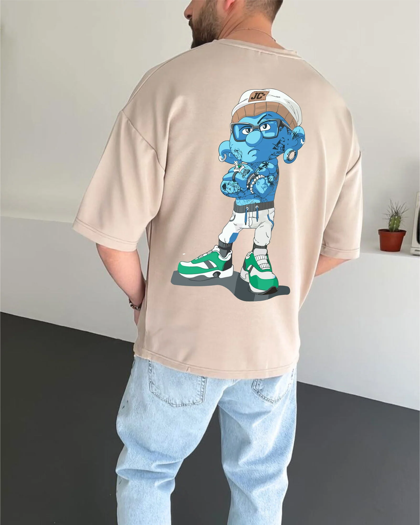 Beige "Crime" Printed Oversize T-Shirt