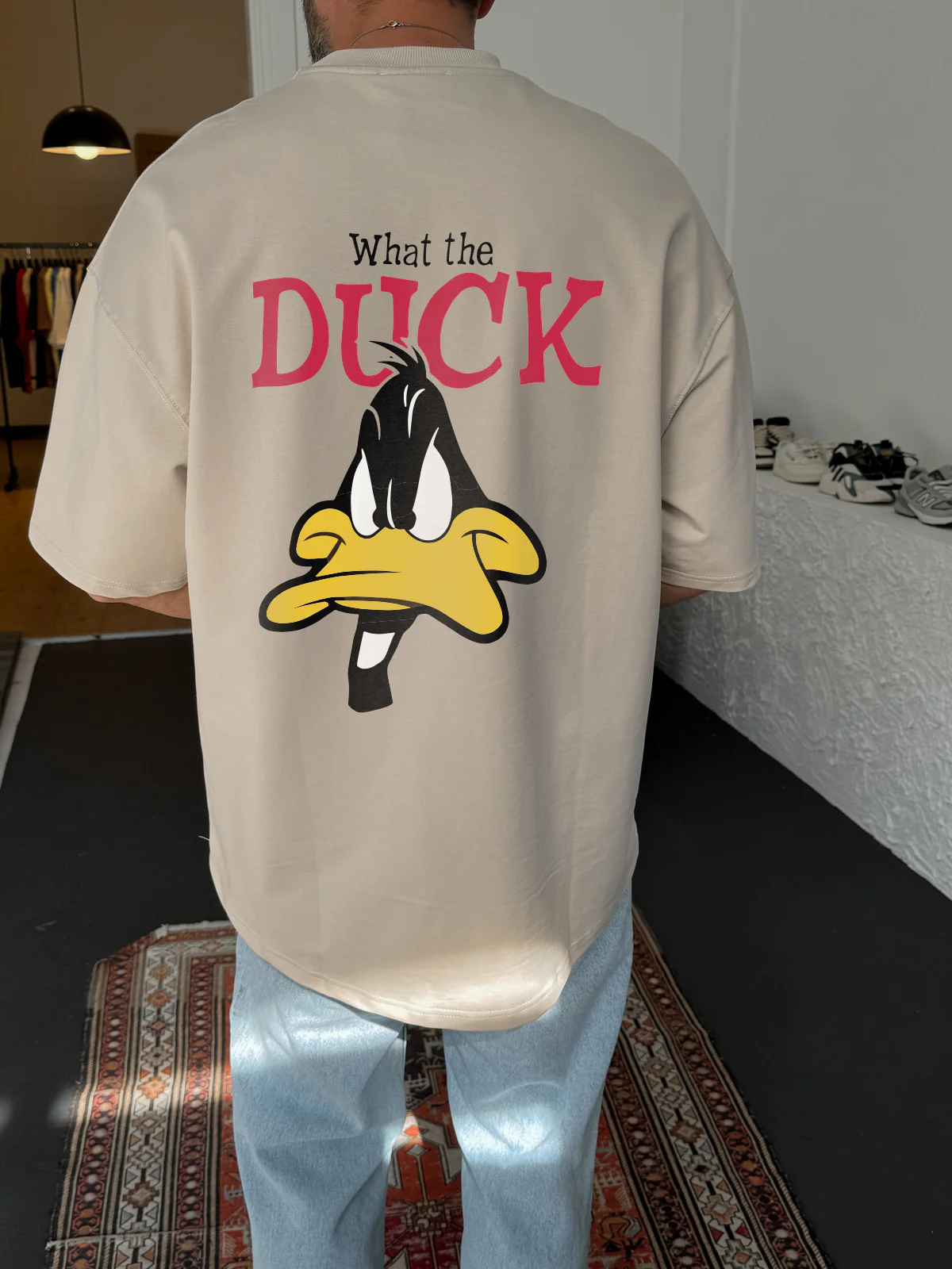 Beige "What's the duck" Printed Oversize T-Shirt