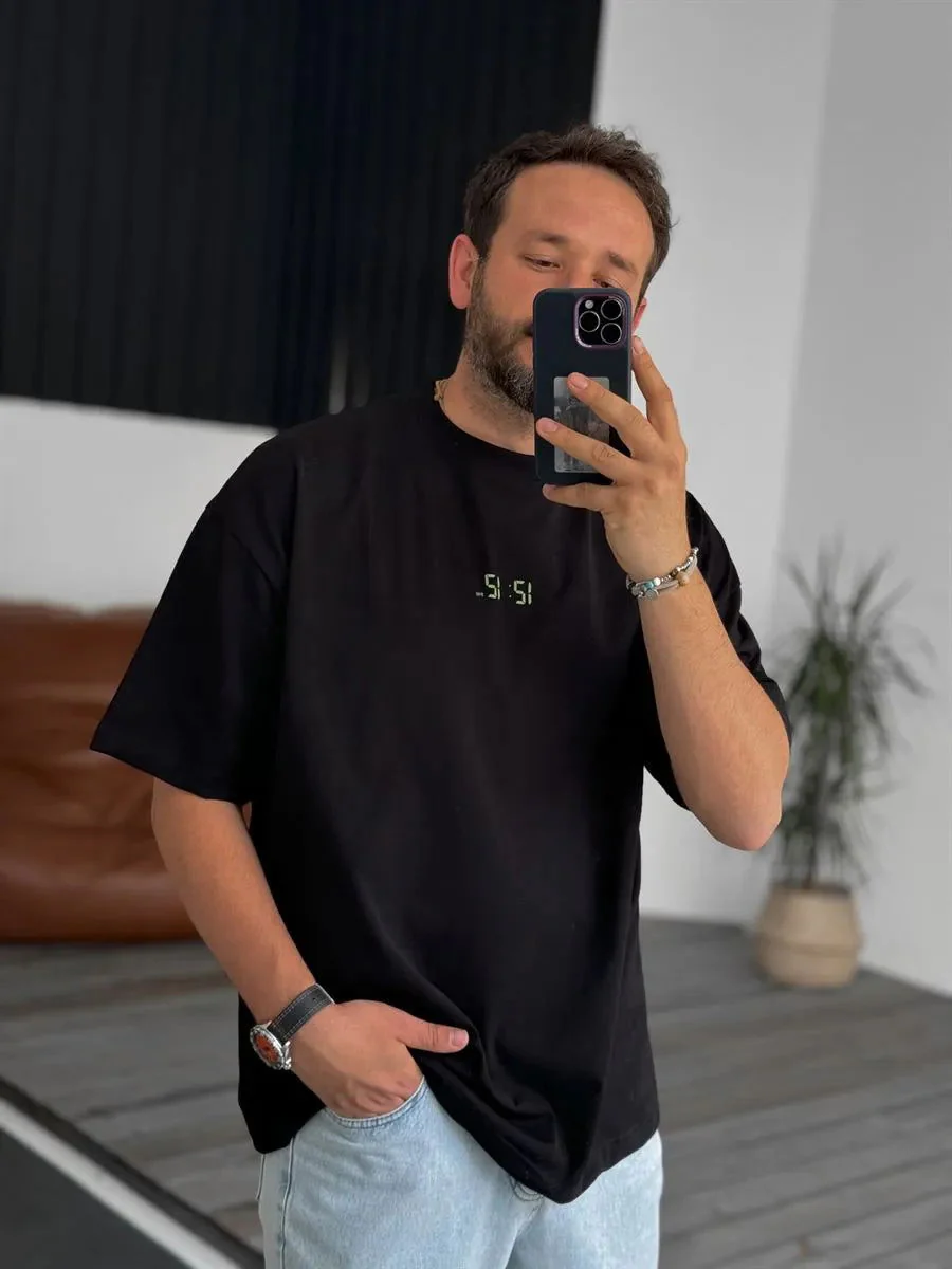 Premium Black "12:12" Printed Oversize T-Shirt - Image 3