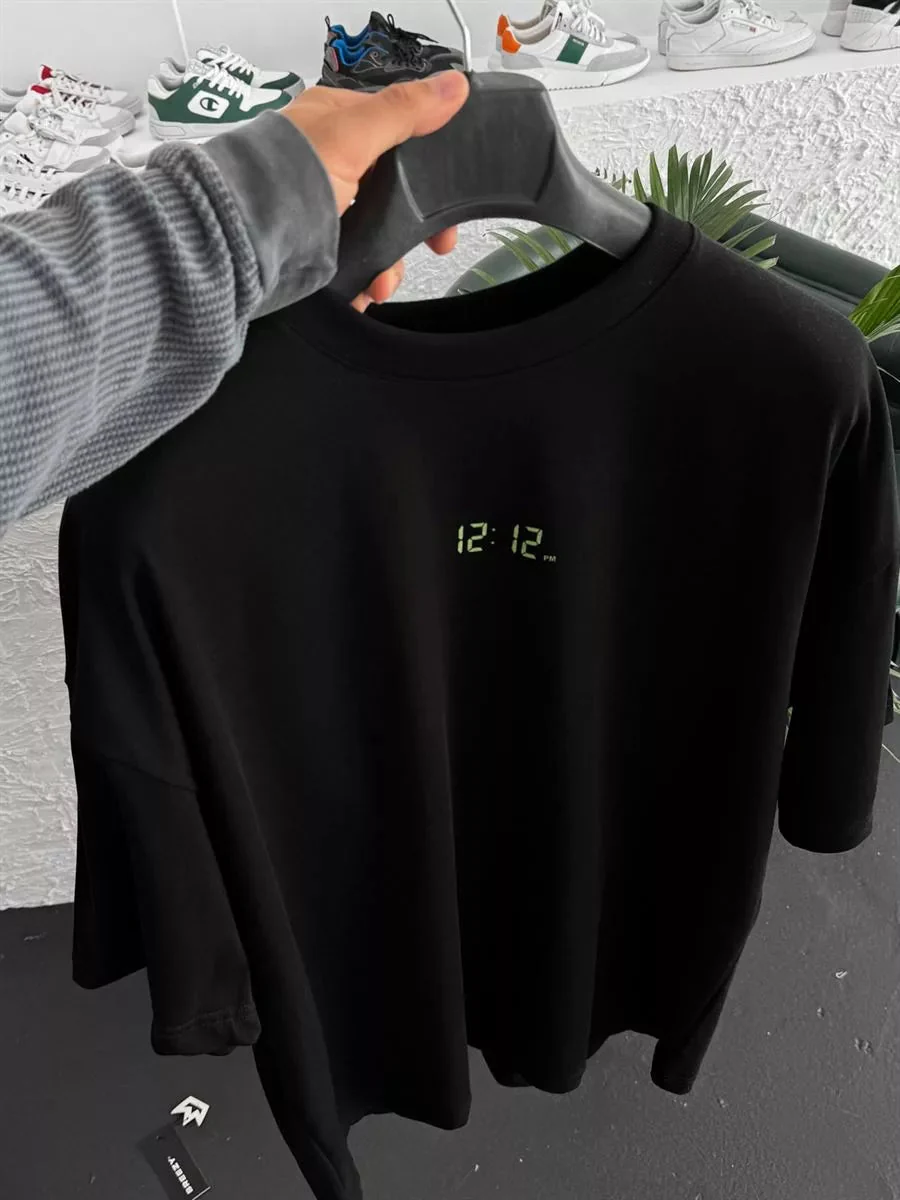 Premium Black "12:12" Printed Oversize T-Shirt - Image 4