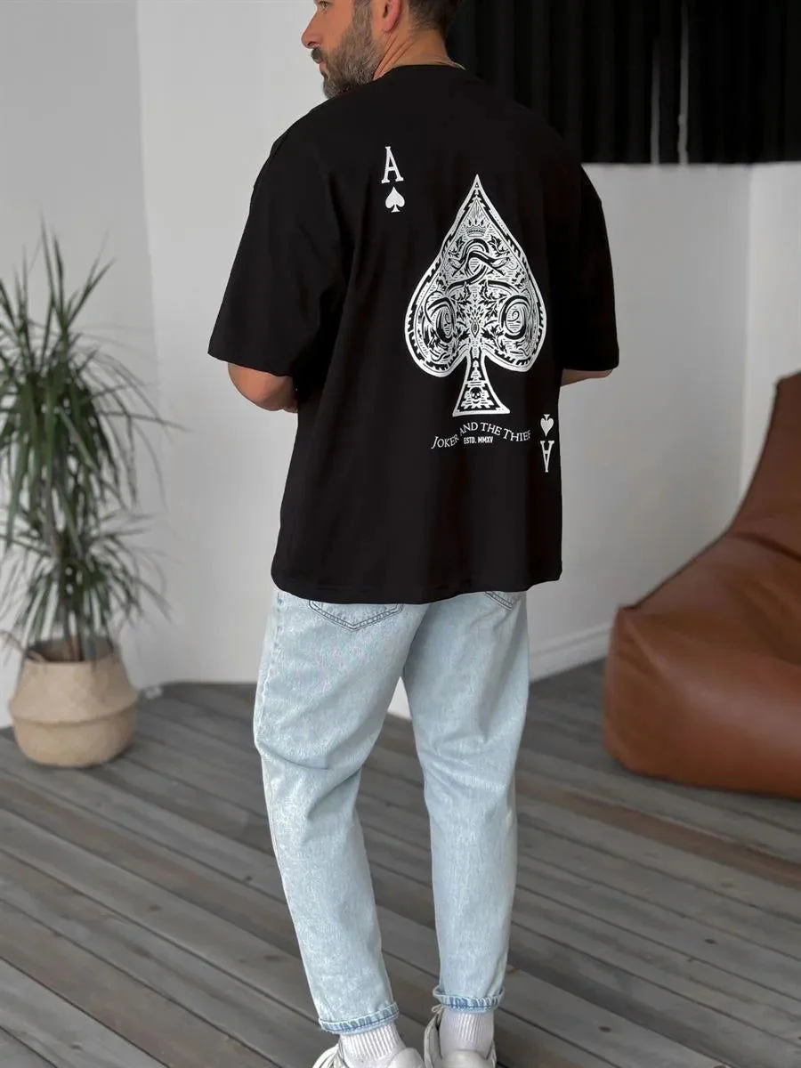 Premium Black "Ace" Printed Oversize T-Shirt