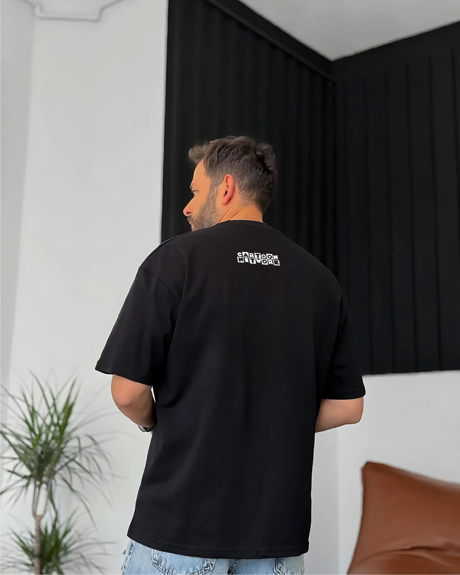 Black "Adults Swim" Printed Oversize T-Shirt - Image 2