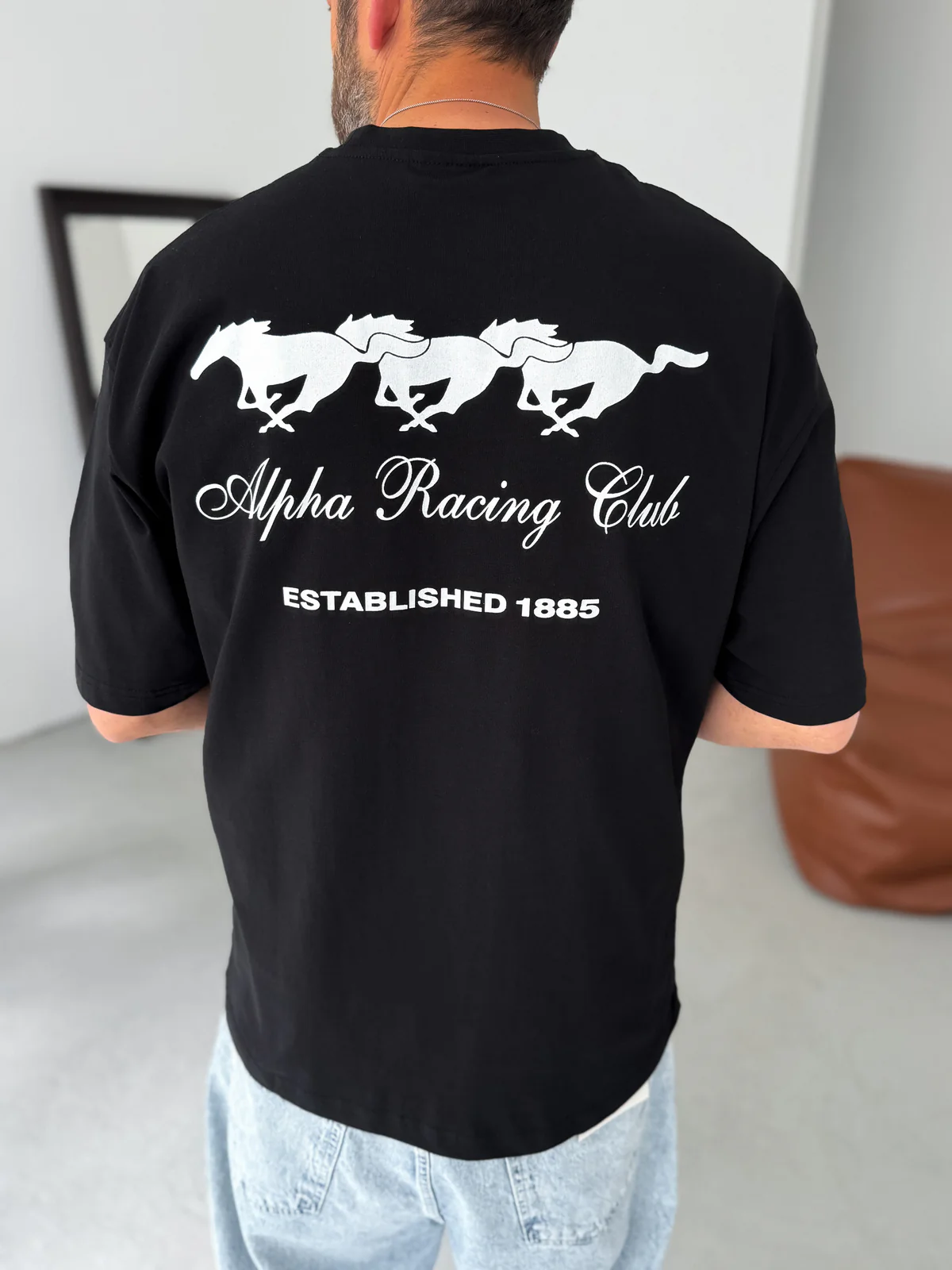 Premium Black 'Alpha Racing' Printed Oversize T-Shirt