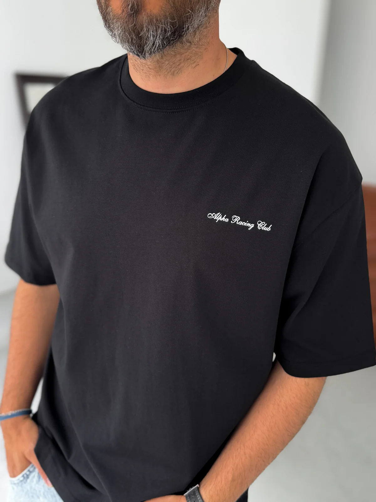Premium Black 'Alpha Racing' Printed Oversize T-Shirt - Image 4