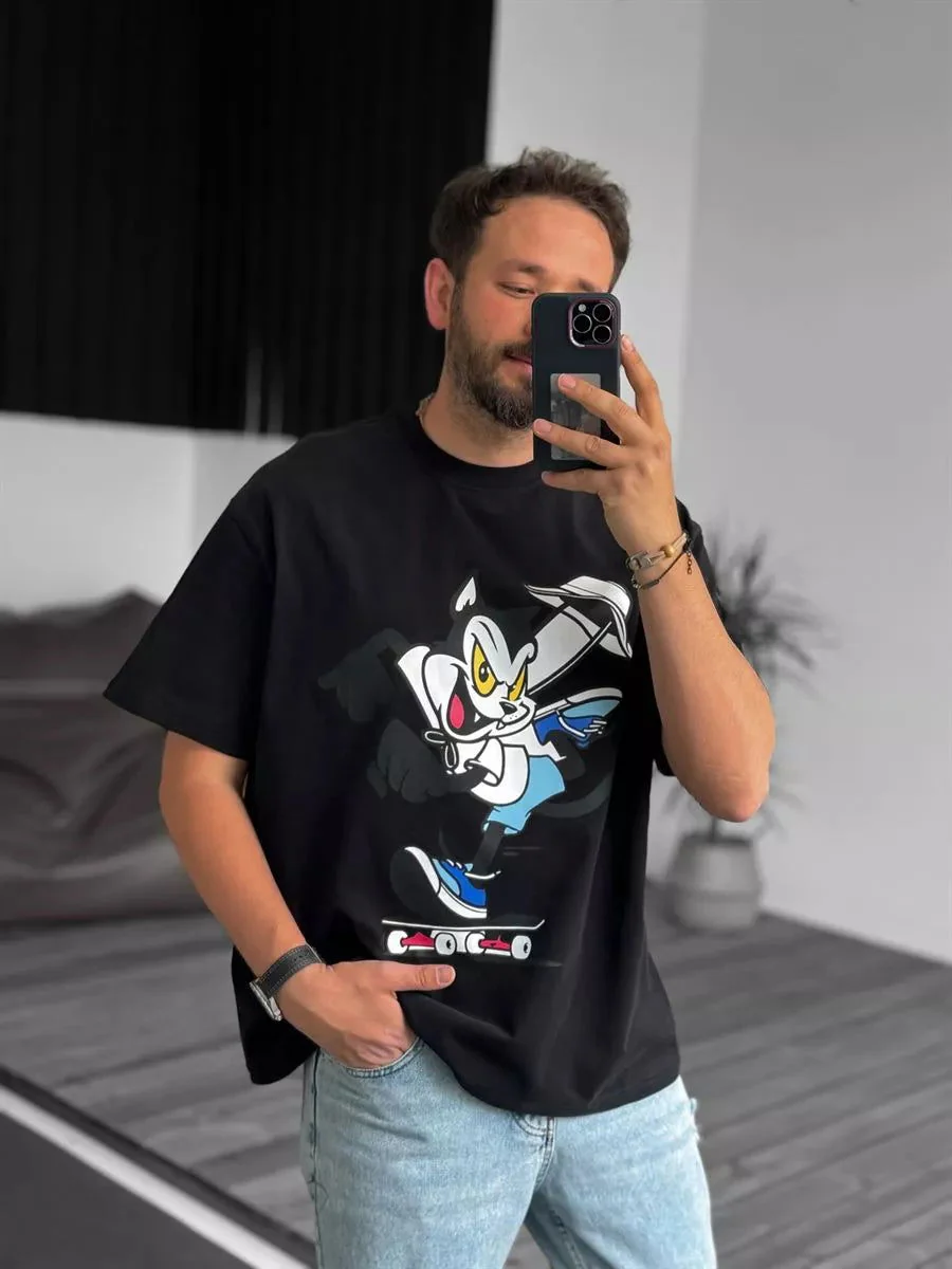 Black "Cat" Printed Oversize T-Shirt - Image 2