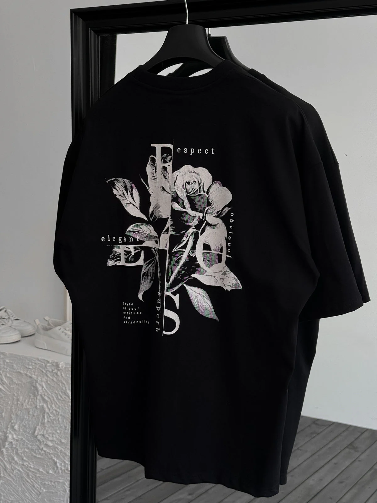 Premium Black "Flower" Printed Oversize T-Shirt - Image 3
