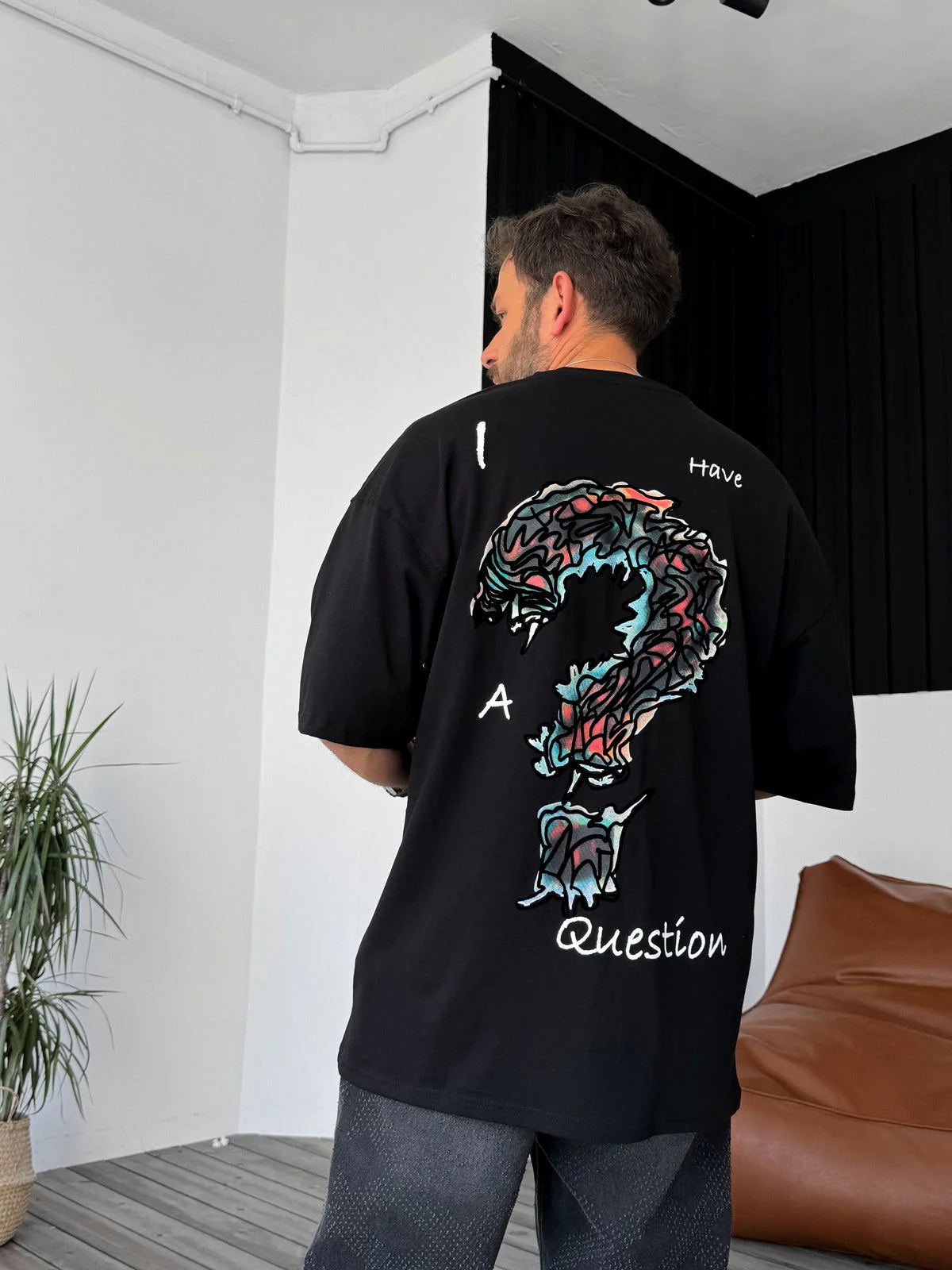 Premium Black "Question" Printed Oversize T-Shirt