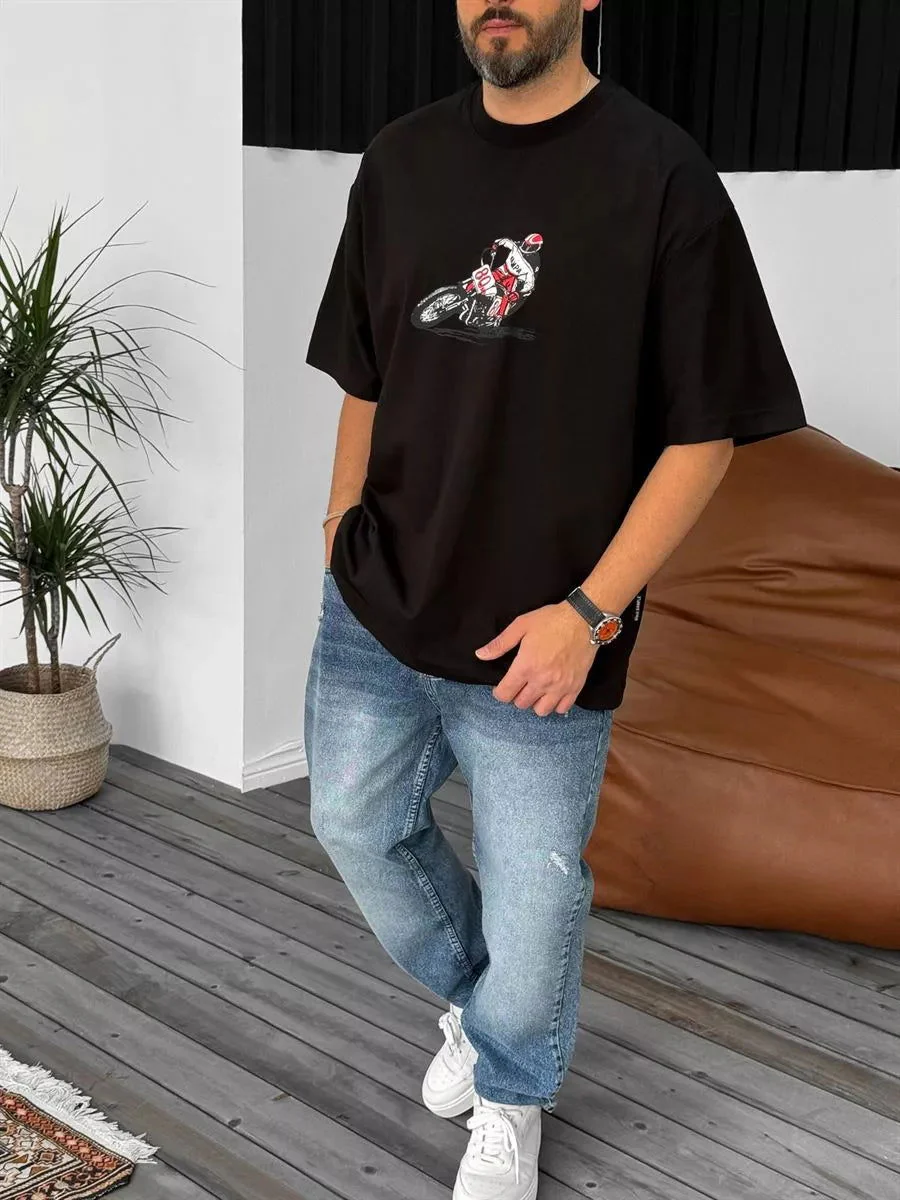 Black "Racing" Printed Oversize T-Shirt - Image 2