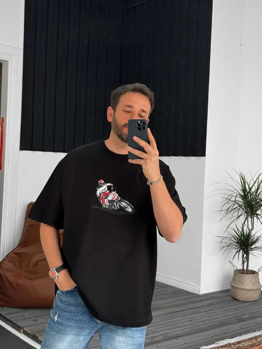 Black "Racing" Printed Oversize T-Shirt - Image 3