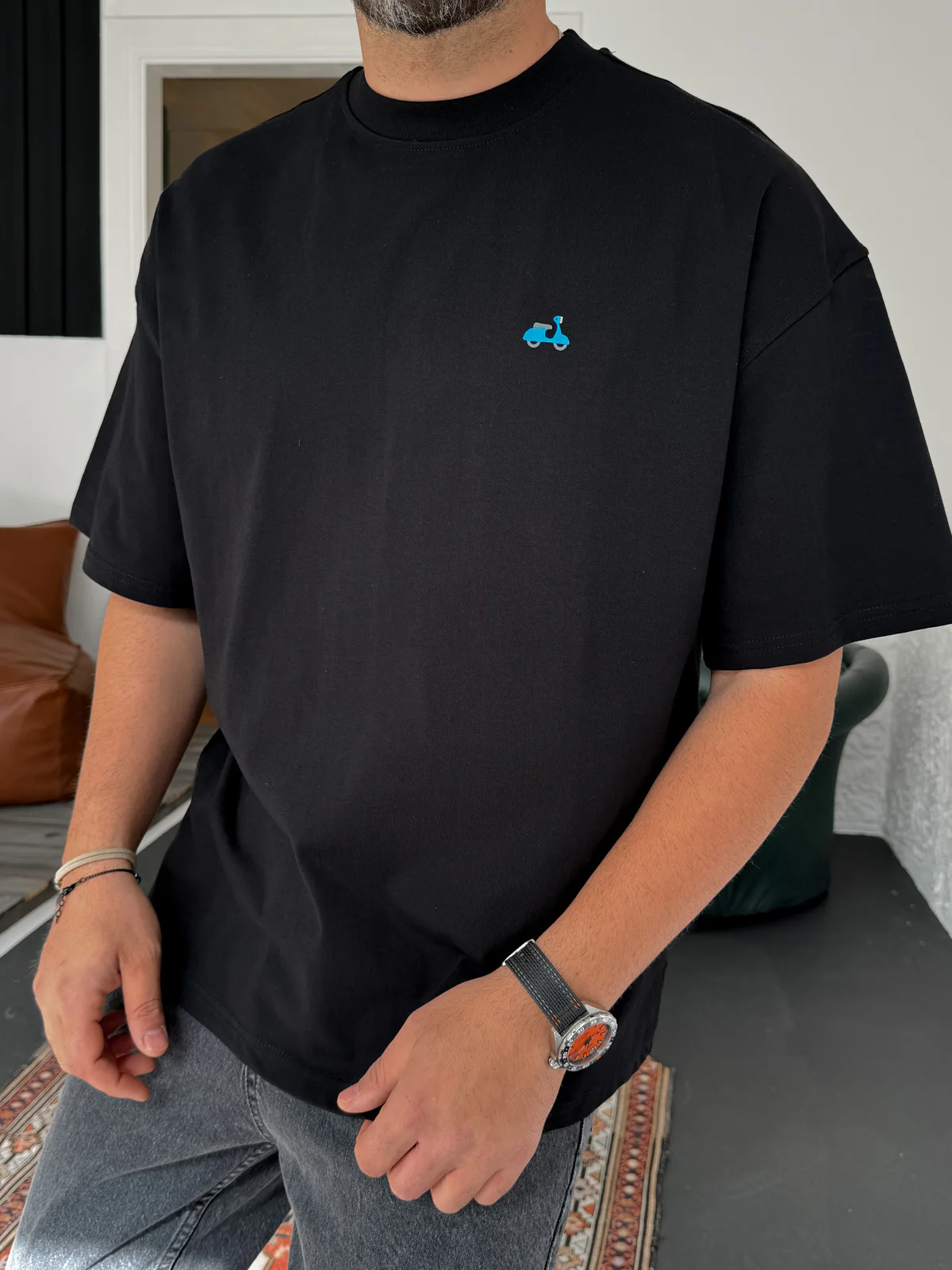 Black "Scooter" printed Oversize T-Shirt - Image 2