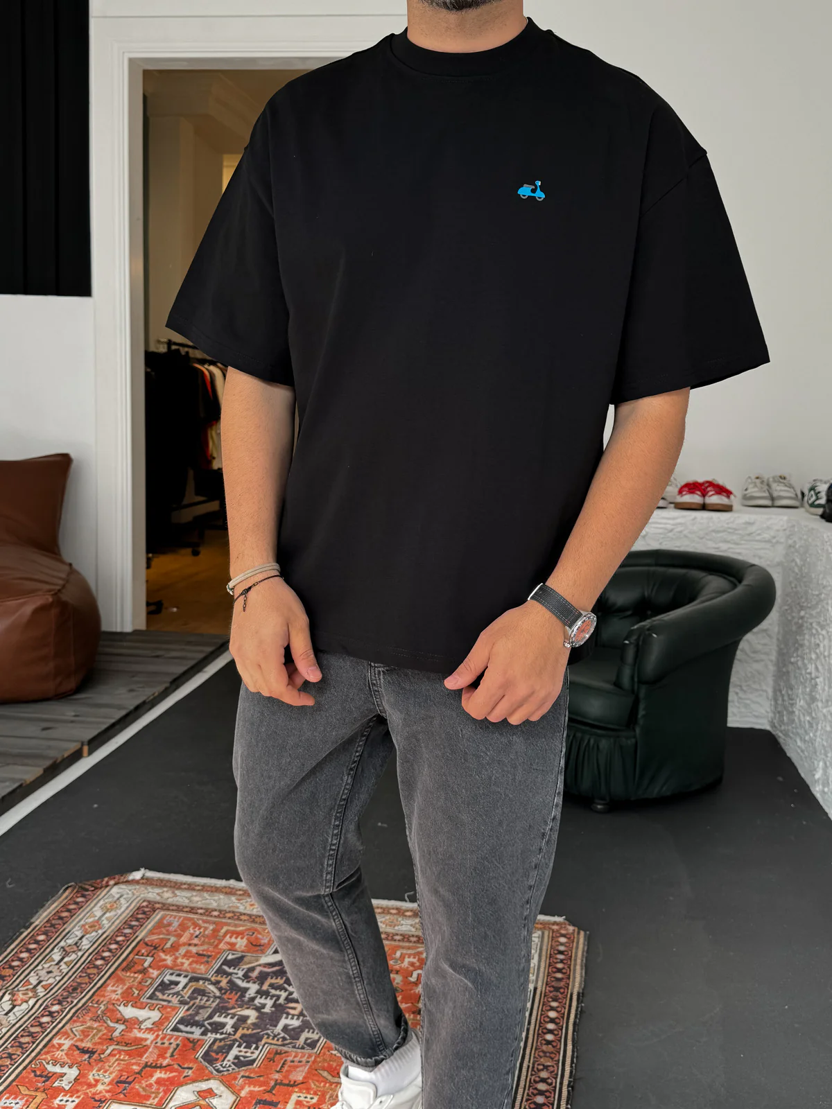 Black "Scooter" printed Oversize T-Shirt - Image 3