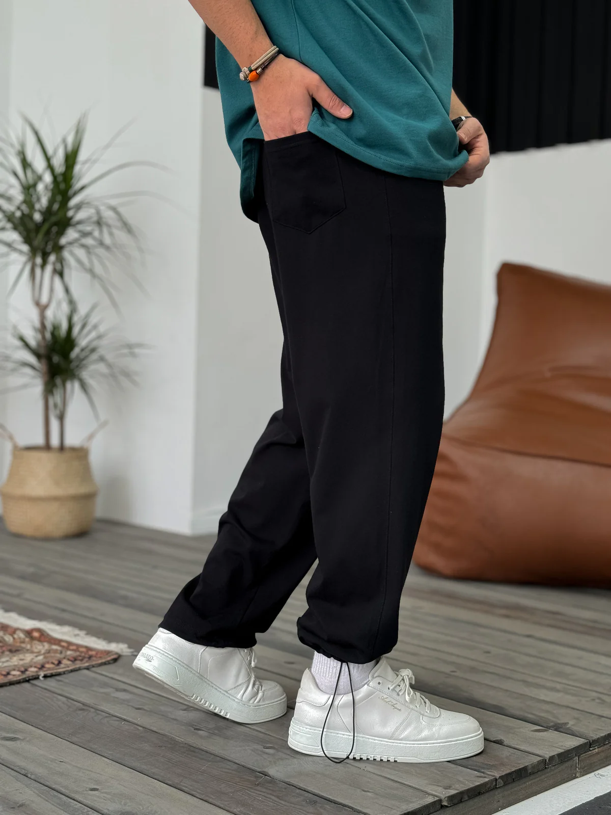 Black "Society" Printed Summer Sweatpants - Image 3