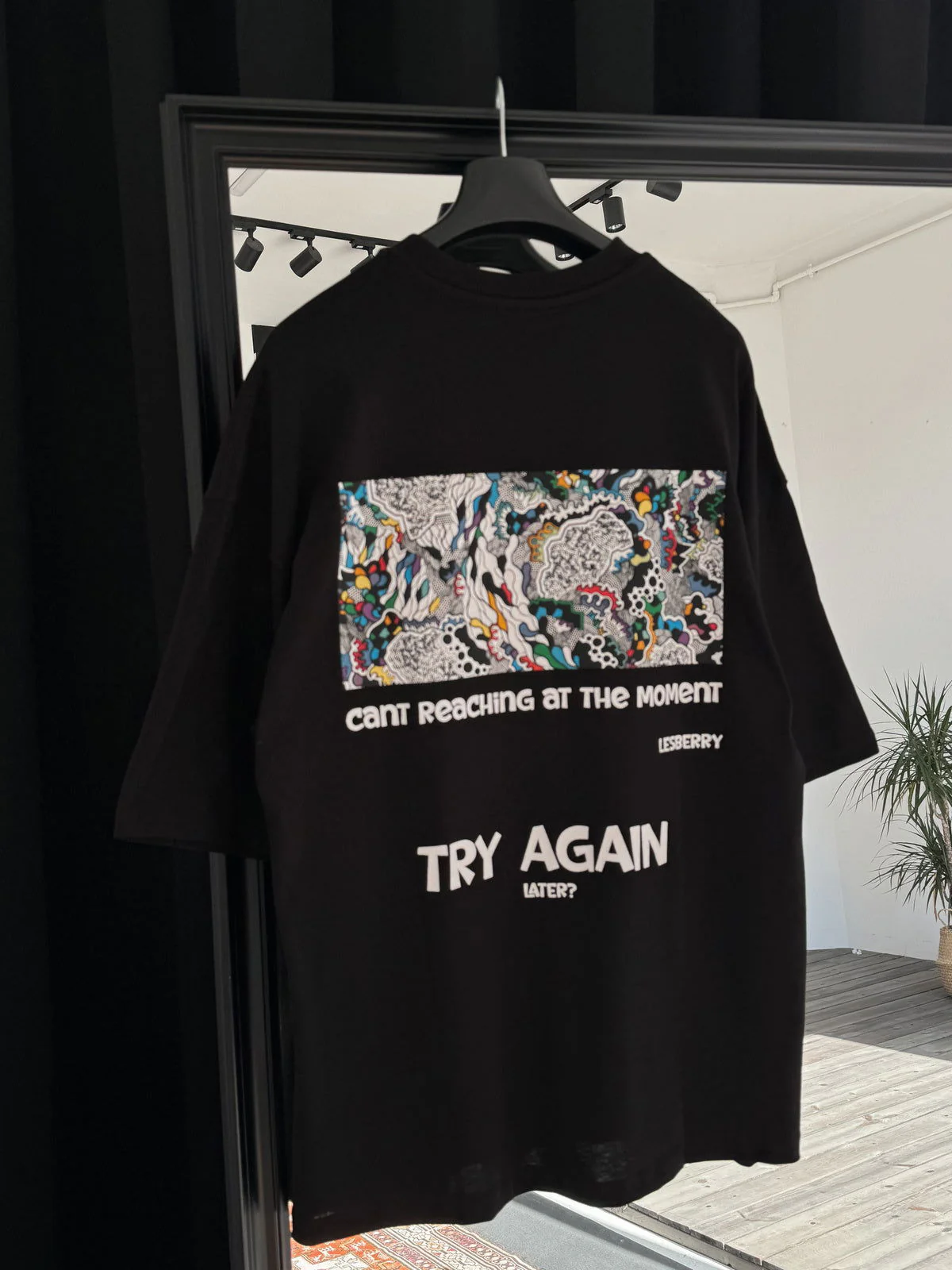 Black "Try Again" Printed Oversize T-Shirt - Image 4