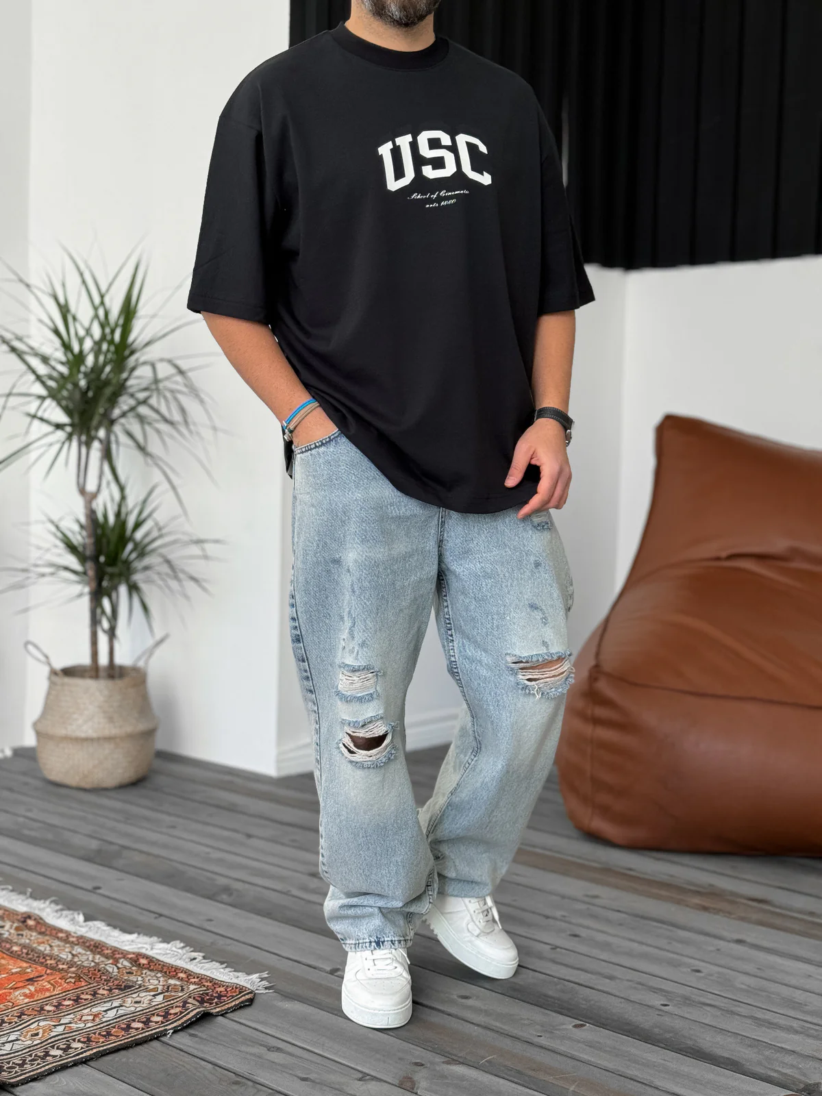 Black "Usc" printed Oversize T-Shirt