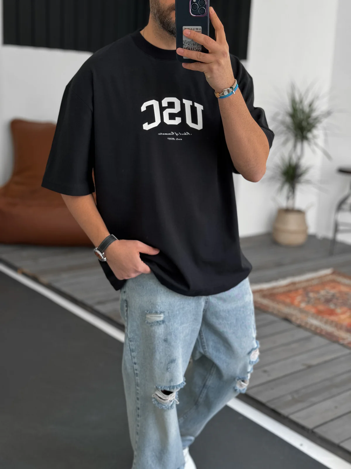 Black "Usc" printed Oversize T-Shirt - Image 4