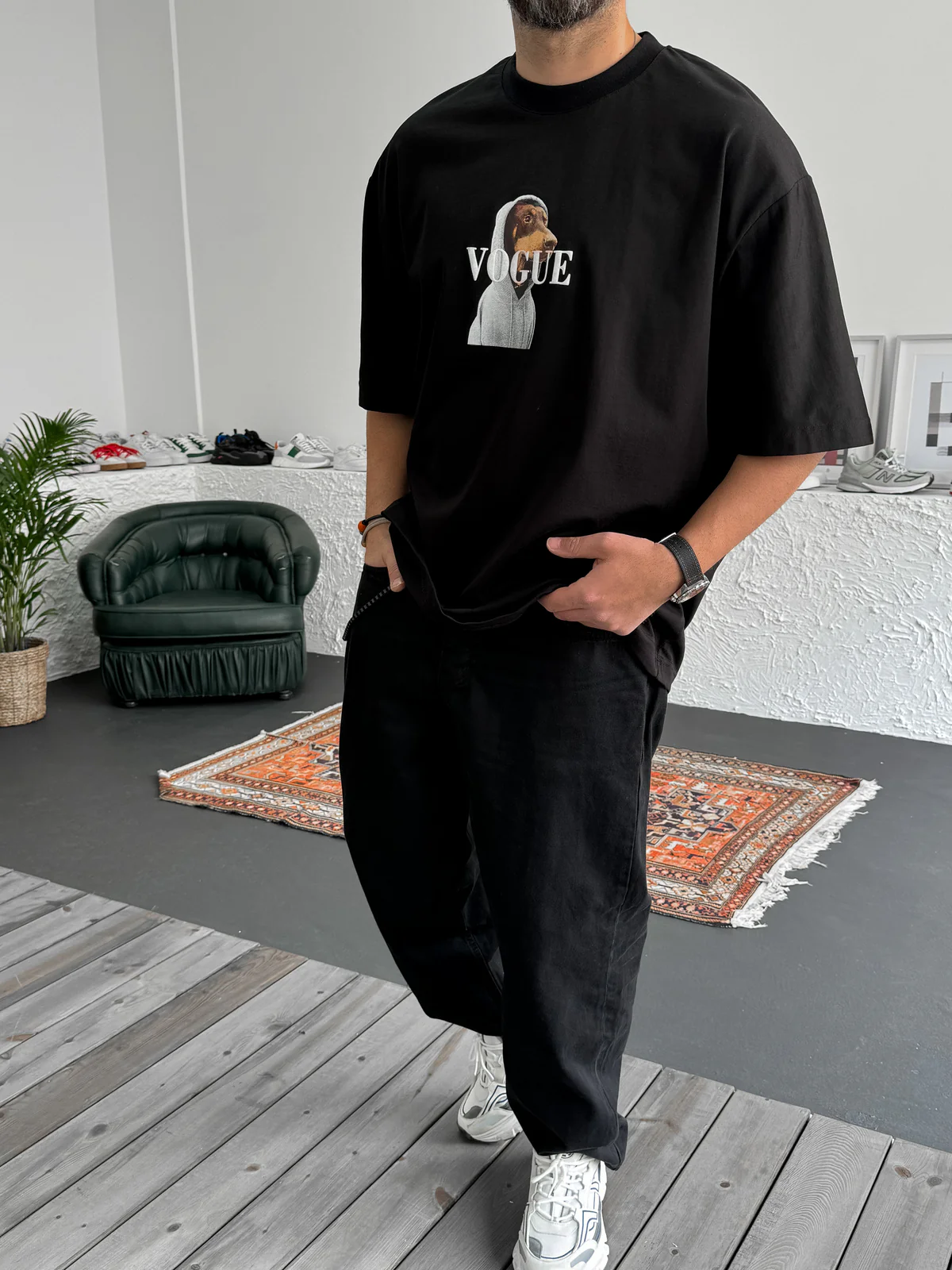 Black "Vogue" printed Oversize T-Shirt - Image 2