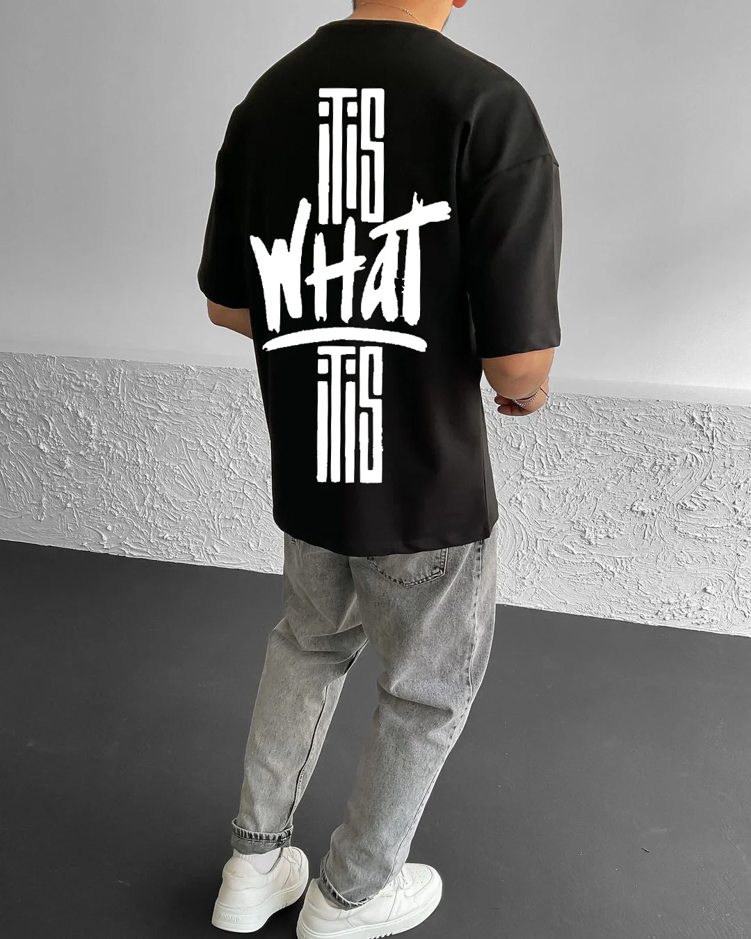 Black What Printed Oversize T-Shirt