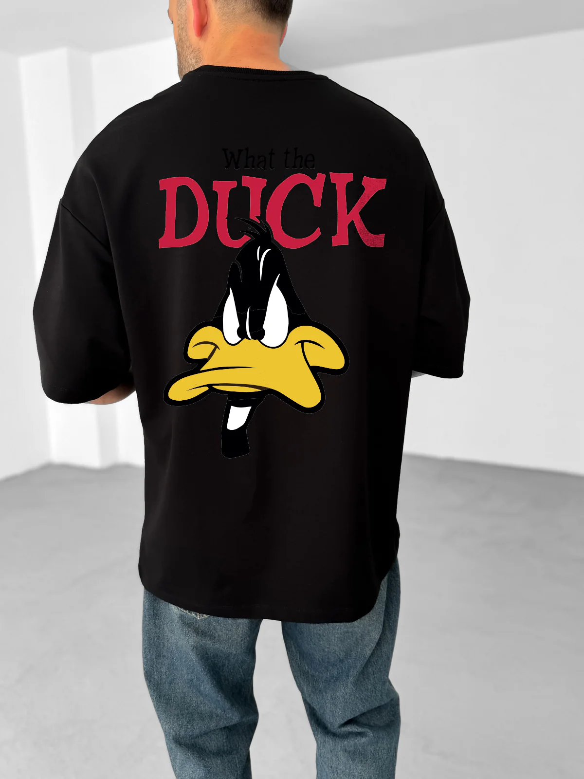 Black "What's the duck" Printed Oversize T-Shirt