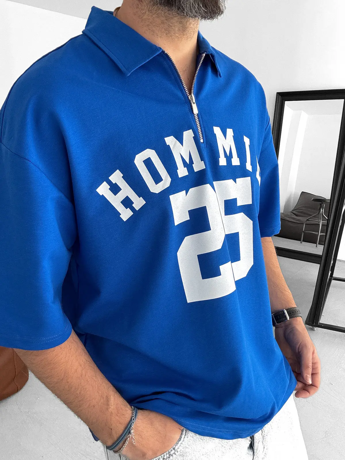 Blue 25 Printed Half Zipper T-Shirt - Image 4