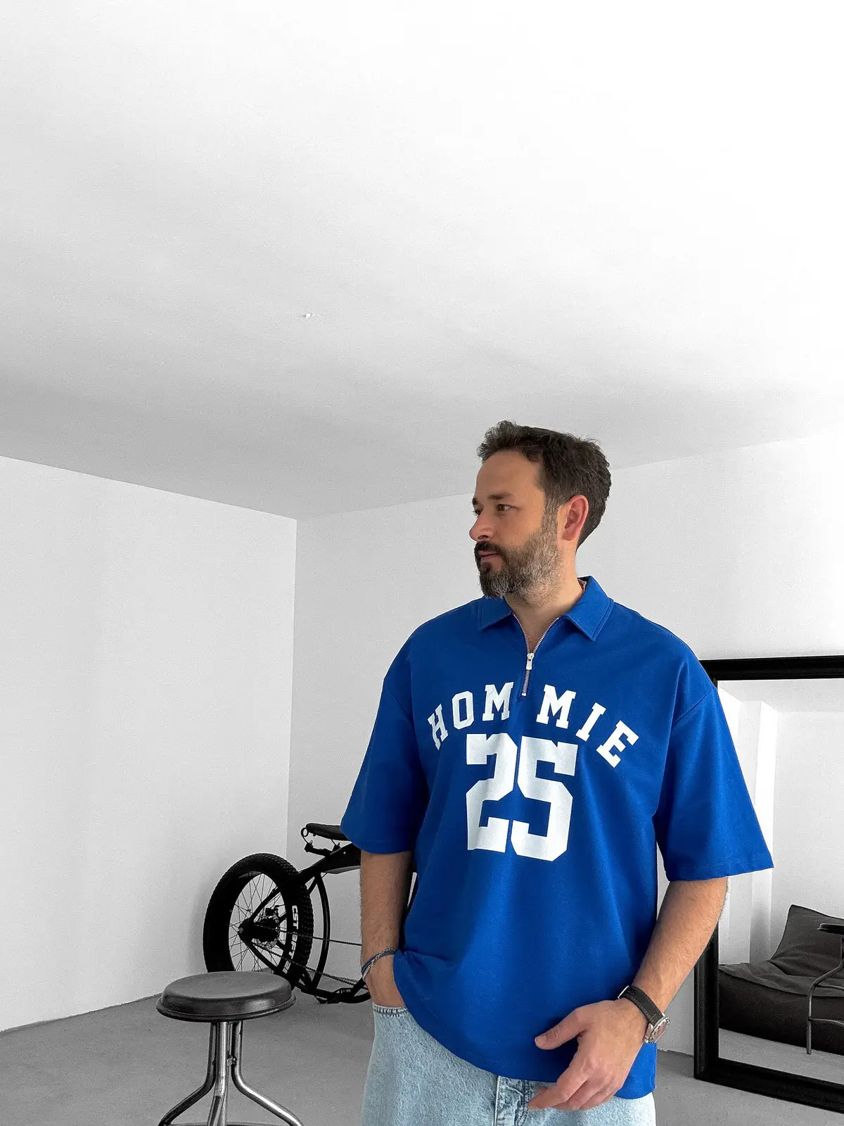 Blue 25 Printed Half Zipper T-Shirt - Image 5