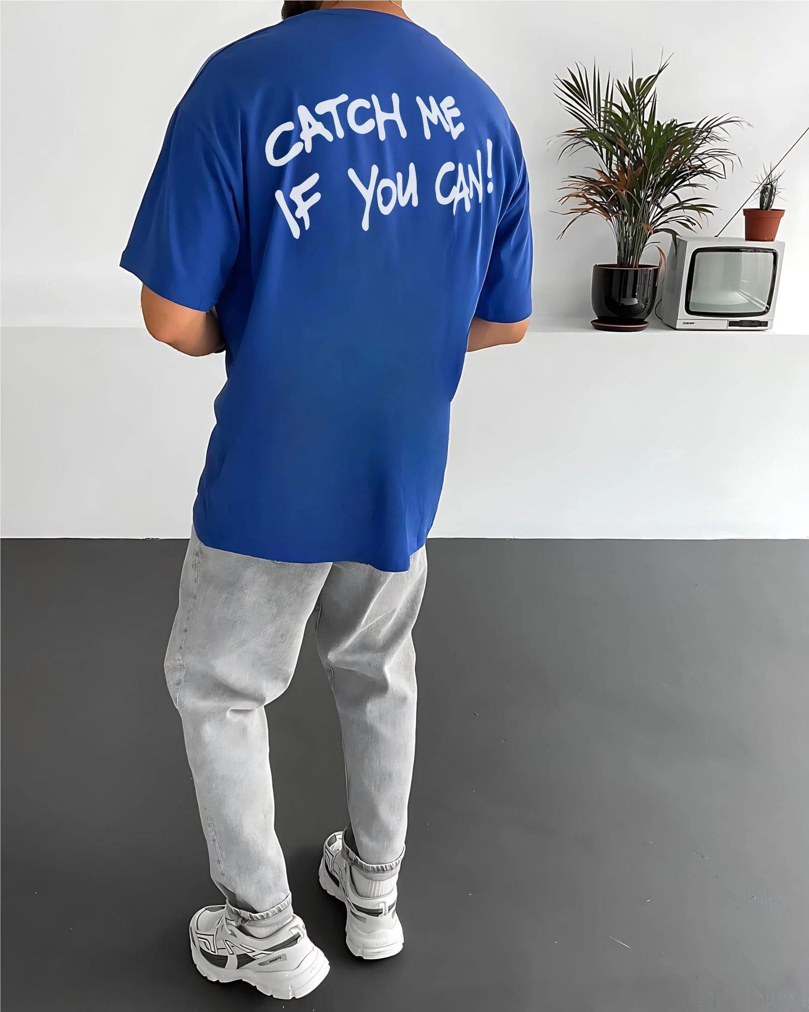 Royal Blue "Cat" Printed Oversize T-Shirt - Image 2