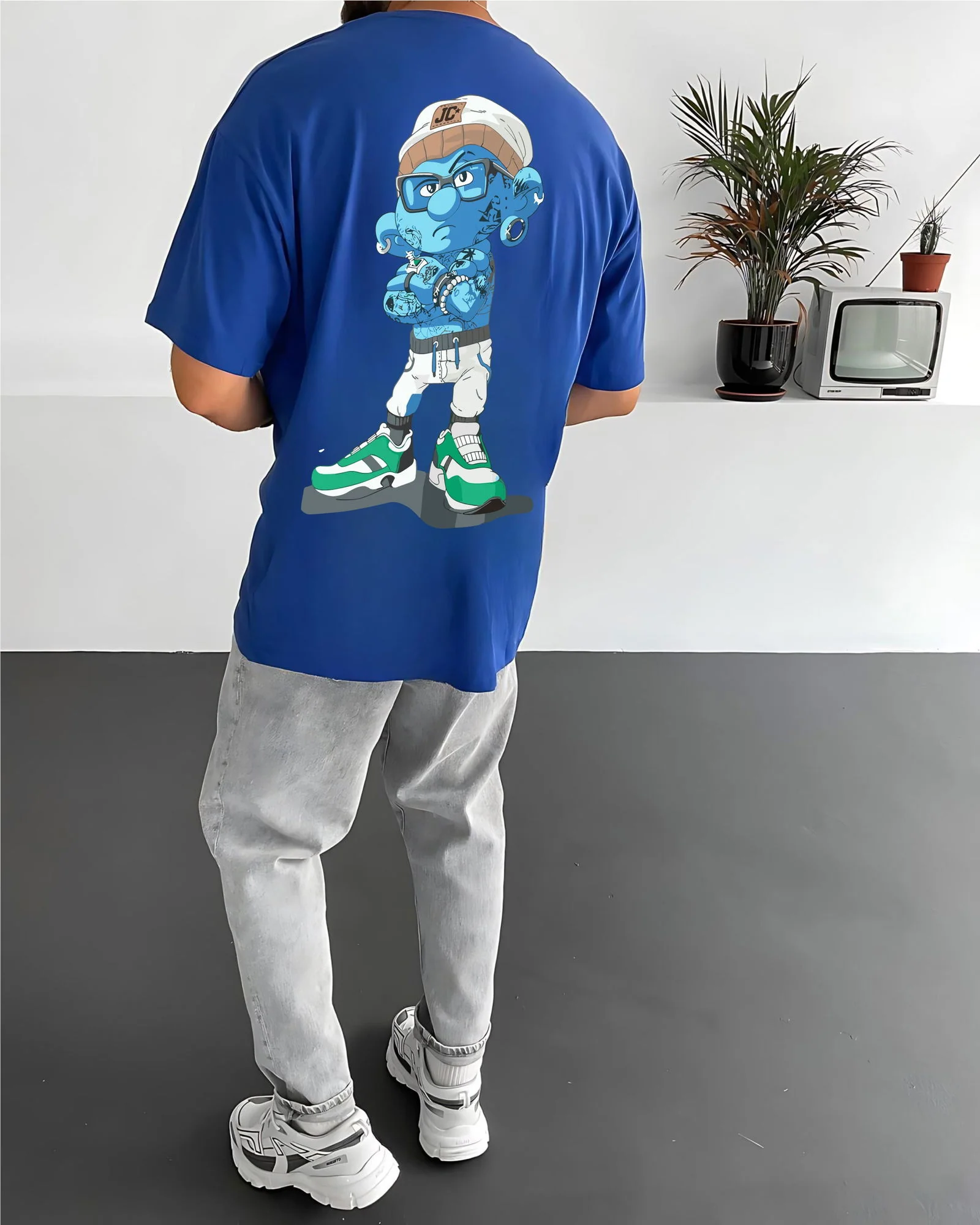 Royal Blue "Crime" Printed Oversize T-Shirt