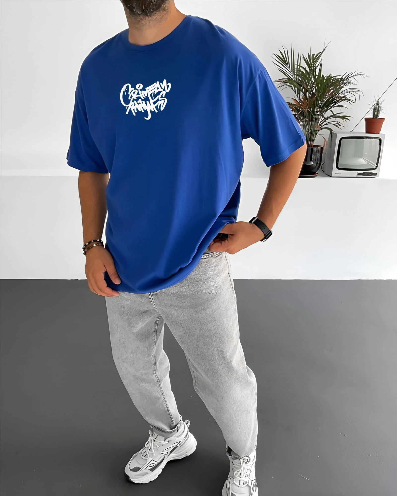 Royal Blue "Crime" Printed Oversize T-Shirt - Image 2