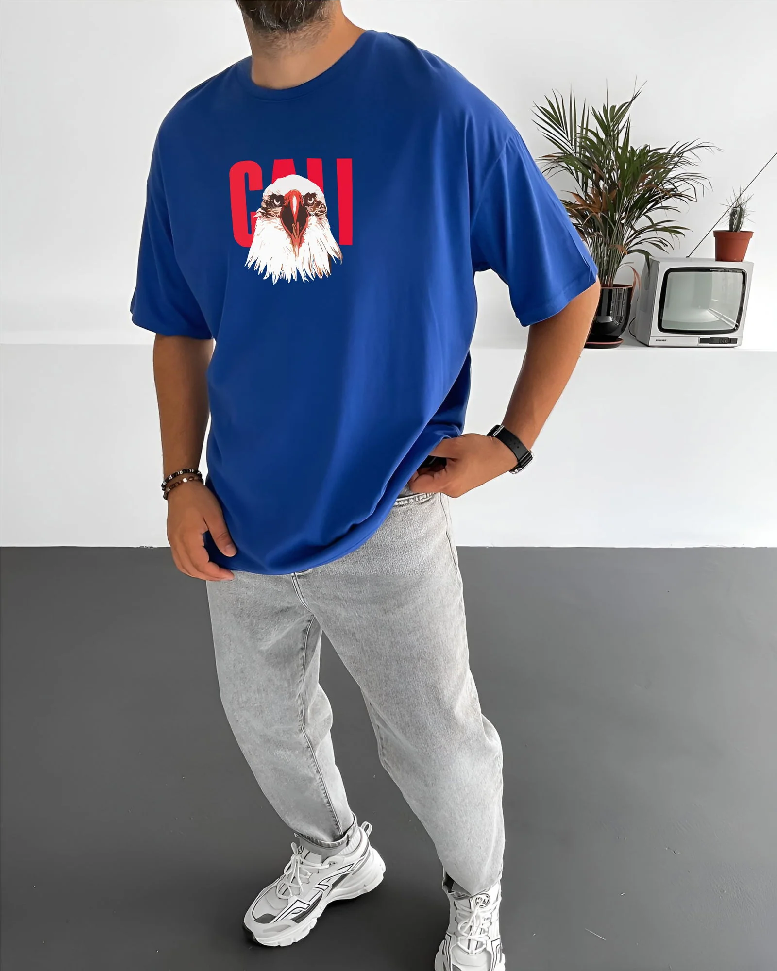 Royal Blue "Eagle" Printed Oversize T-Shirt
