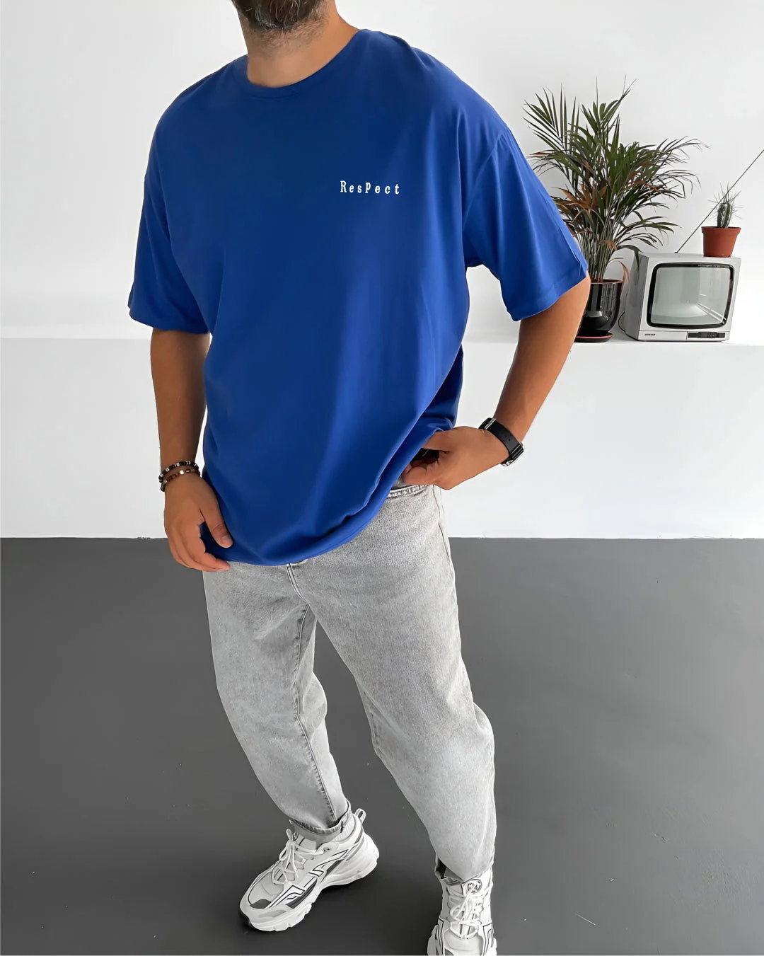 Royal Blue "Flower" Printed Oversize T-Shirt - Image 2