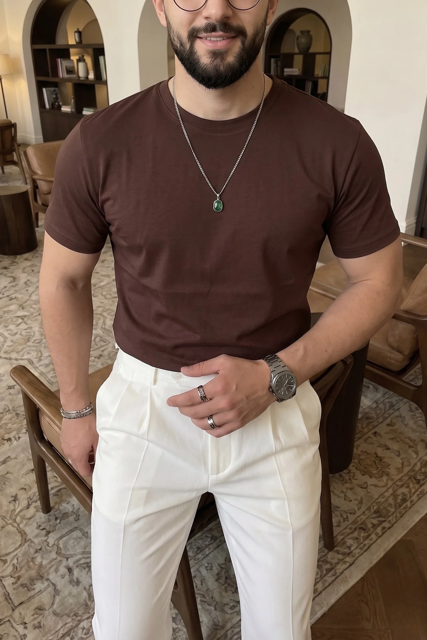 Dark Brown Regular Fit T-Shirt - Image 6