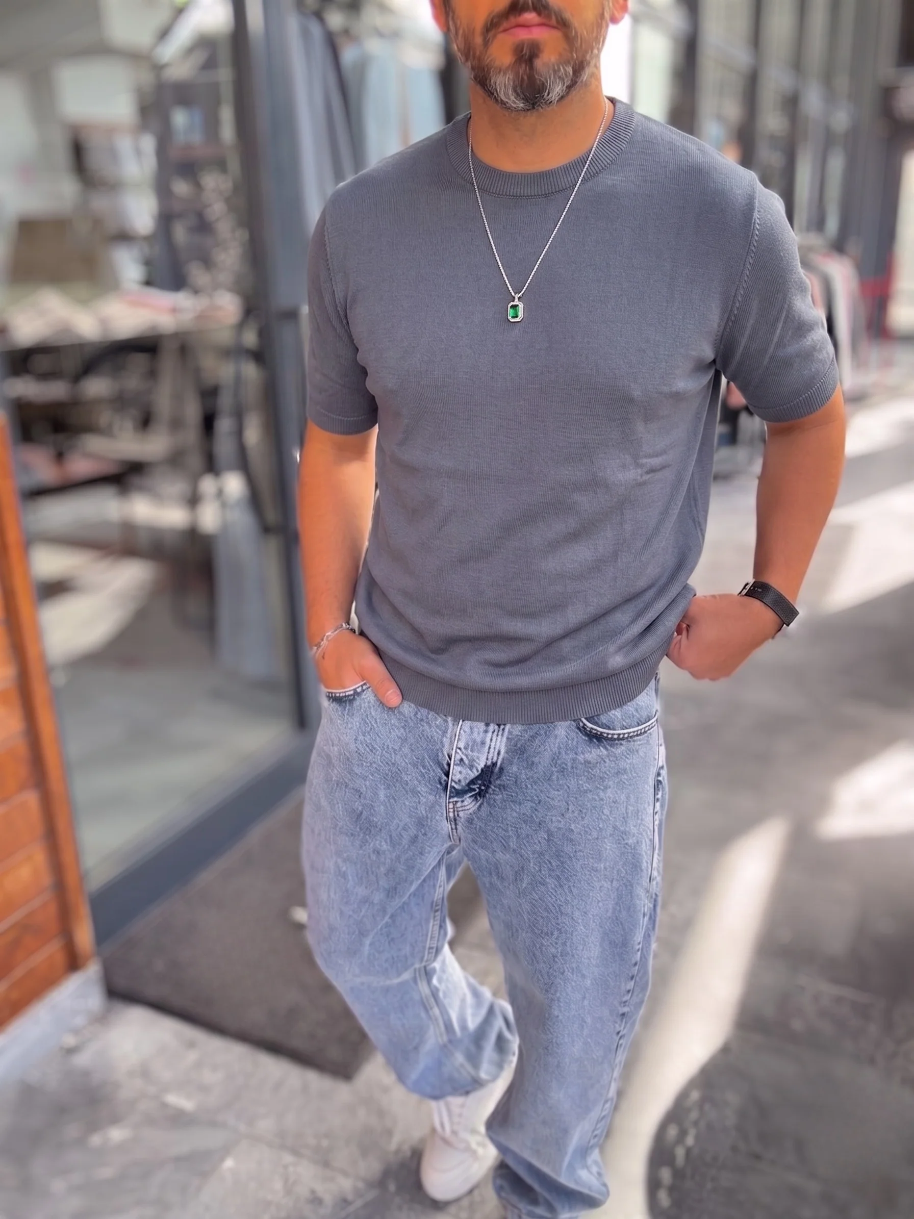 Dark Grey Crewneck Knitted Tee - Image 3