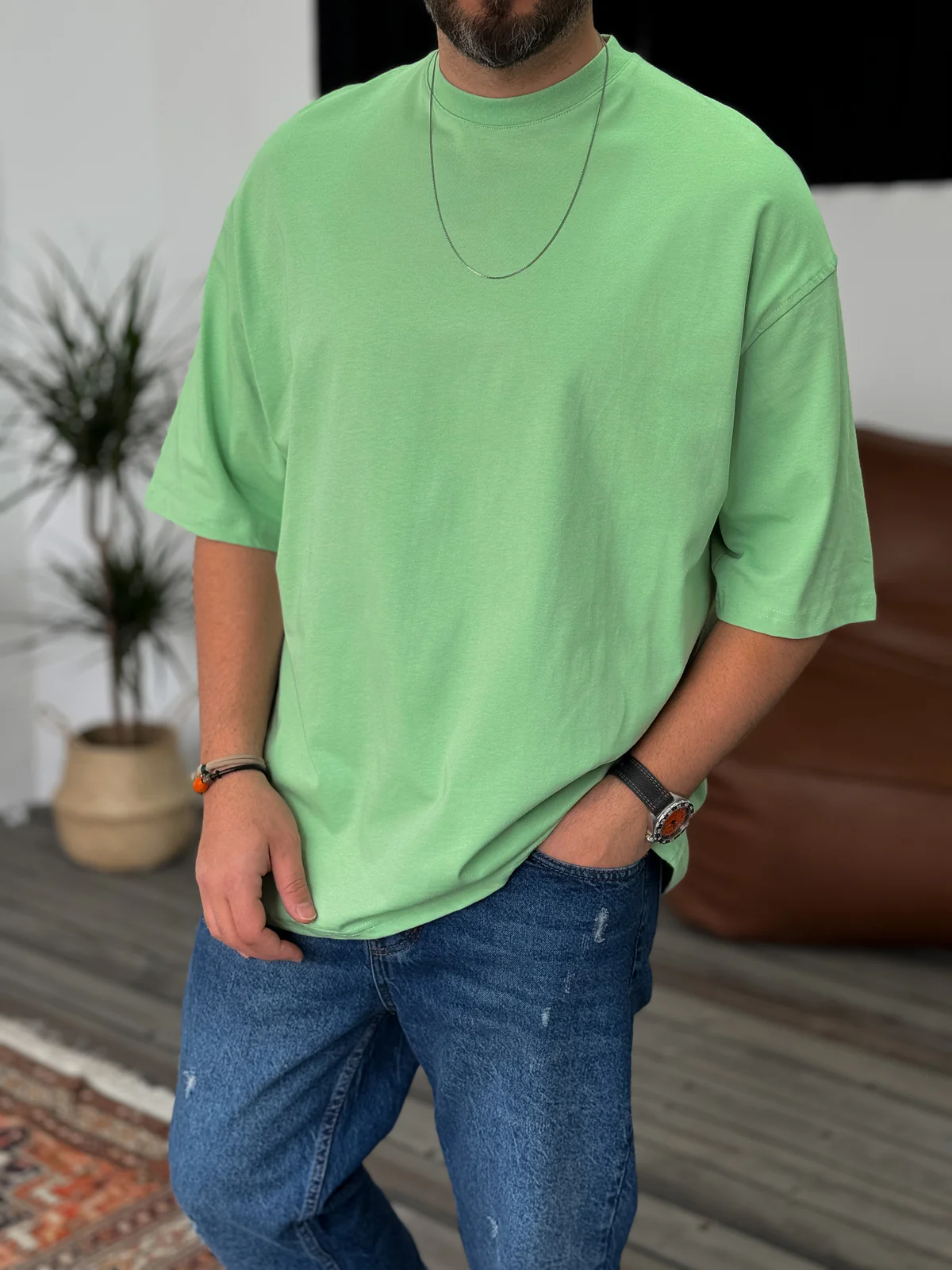Premium Mint-Green Basic Oversize T-Shirt