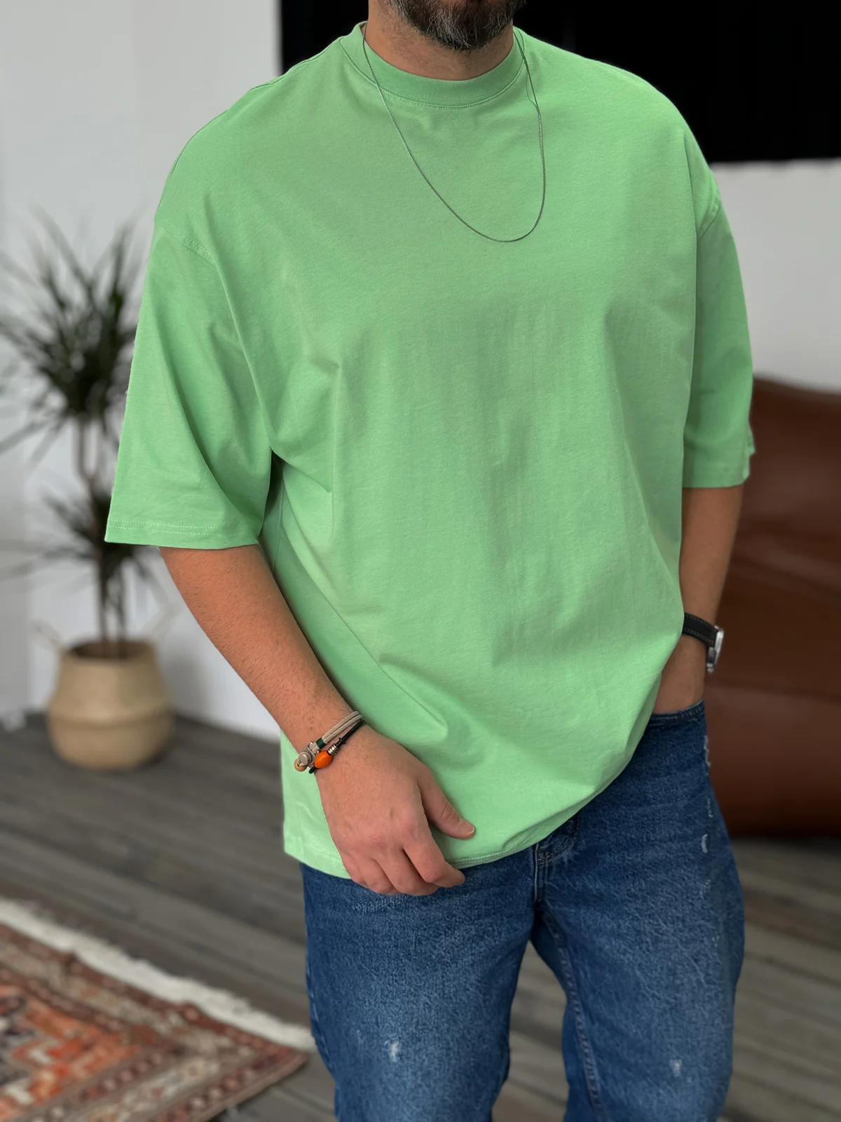 Premium Mint-Green Basic Oversize T-Shirt - Image 2