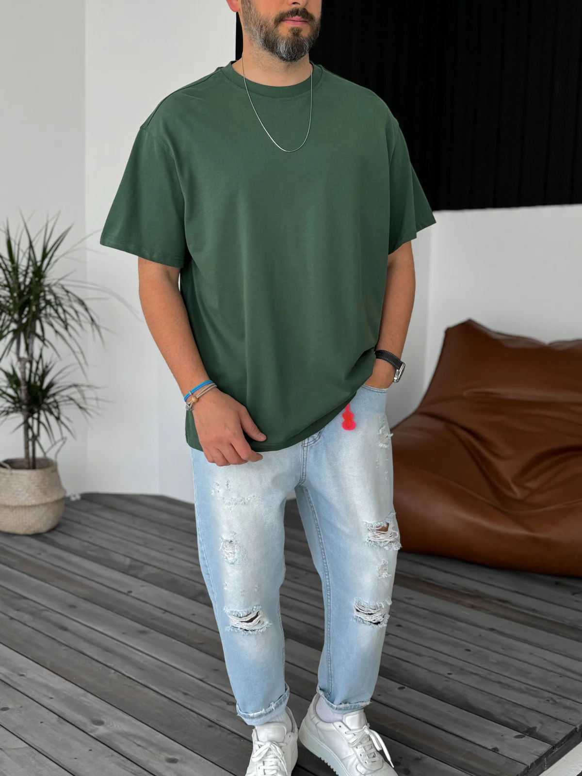 Premium Olive Basic Oversize T-Shirt