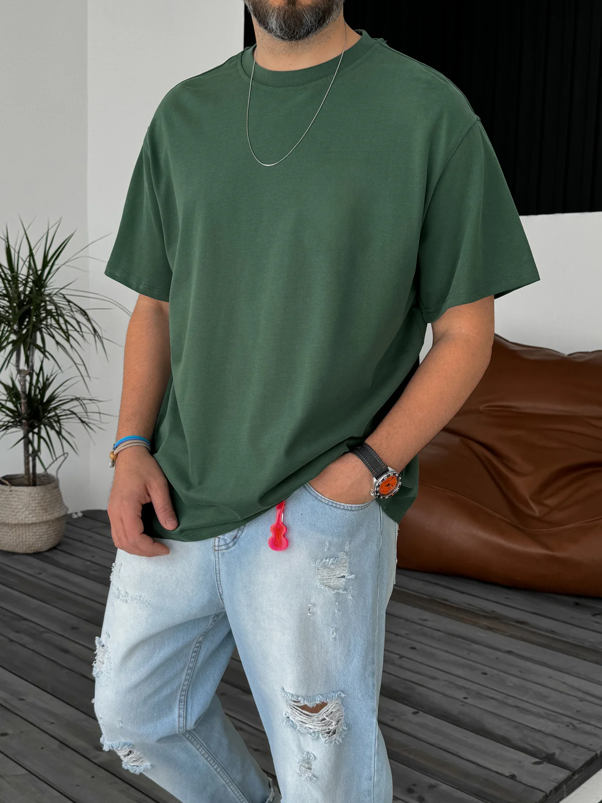 Premium Olive Basic Oversize T-Shirt - Image 2