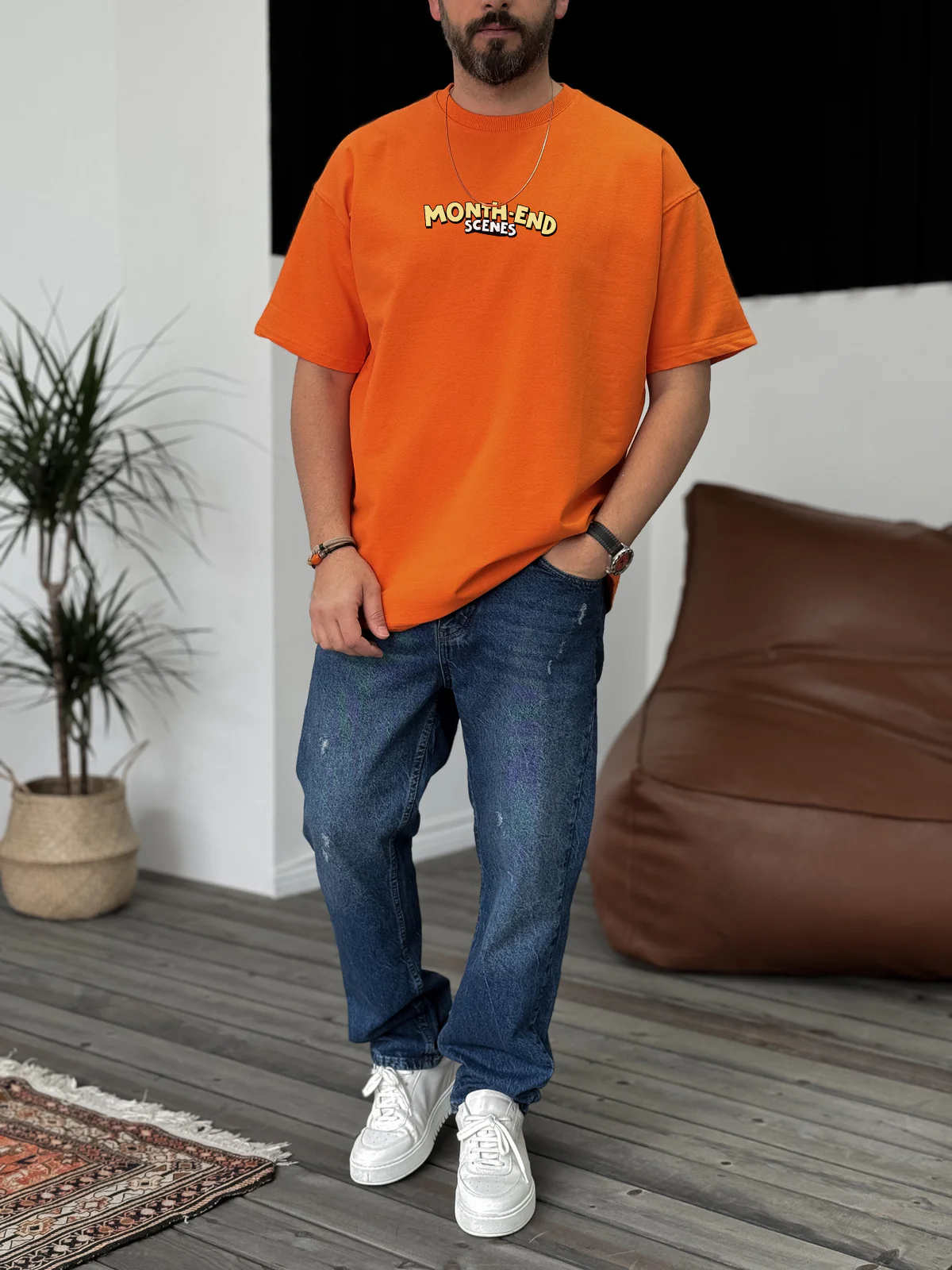 Orange "Month-End" printed Oversize T-Shirt - Image 2