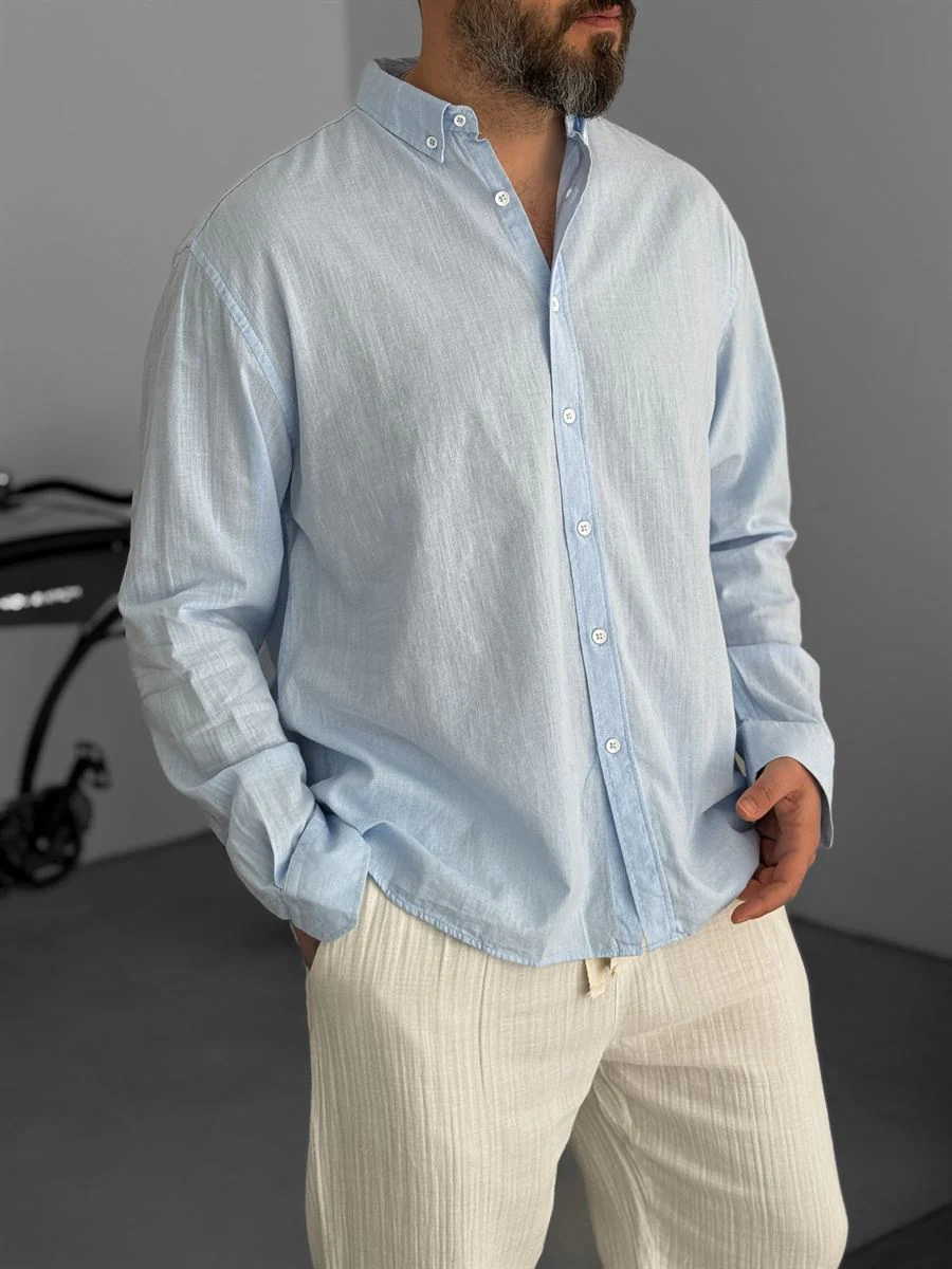 Pure Linen Baby Blue Shirt - Image 2
