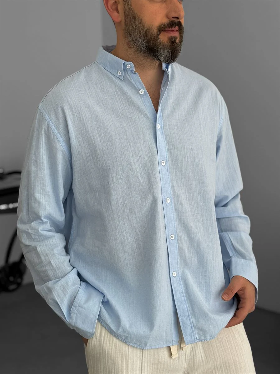 Pure Linen Baby Blue Shirt - Image 4