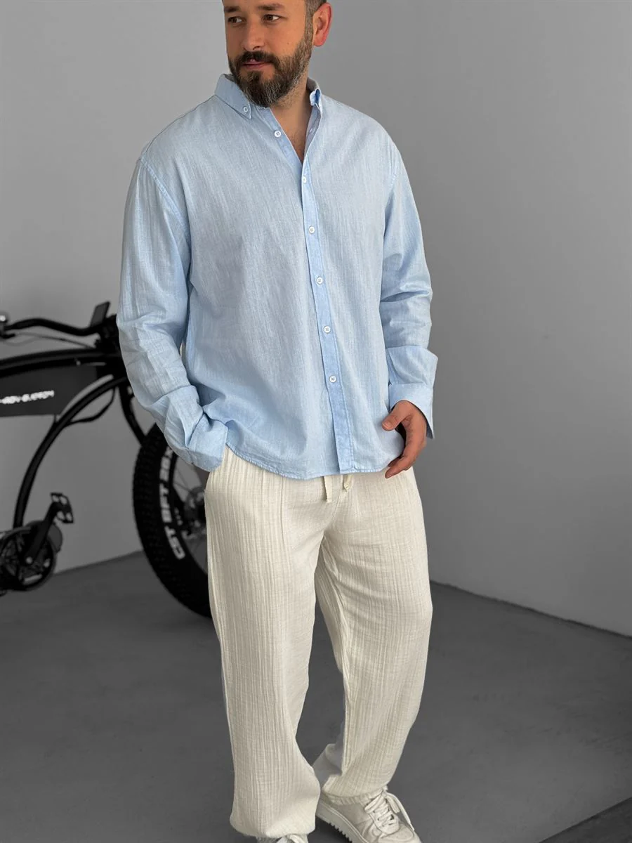 Pure Linen Baby Blue Shirt - Image 7