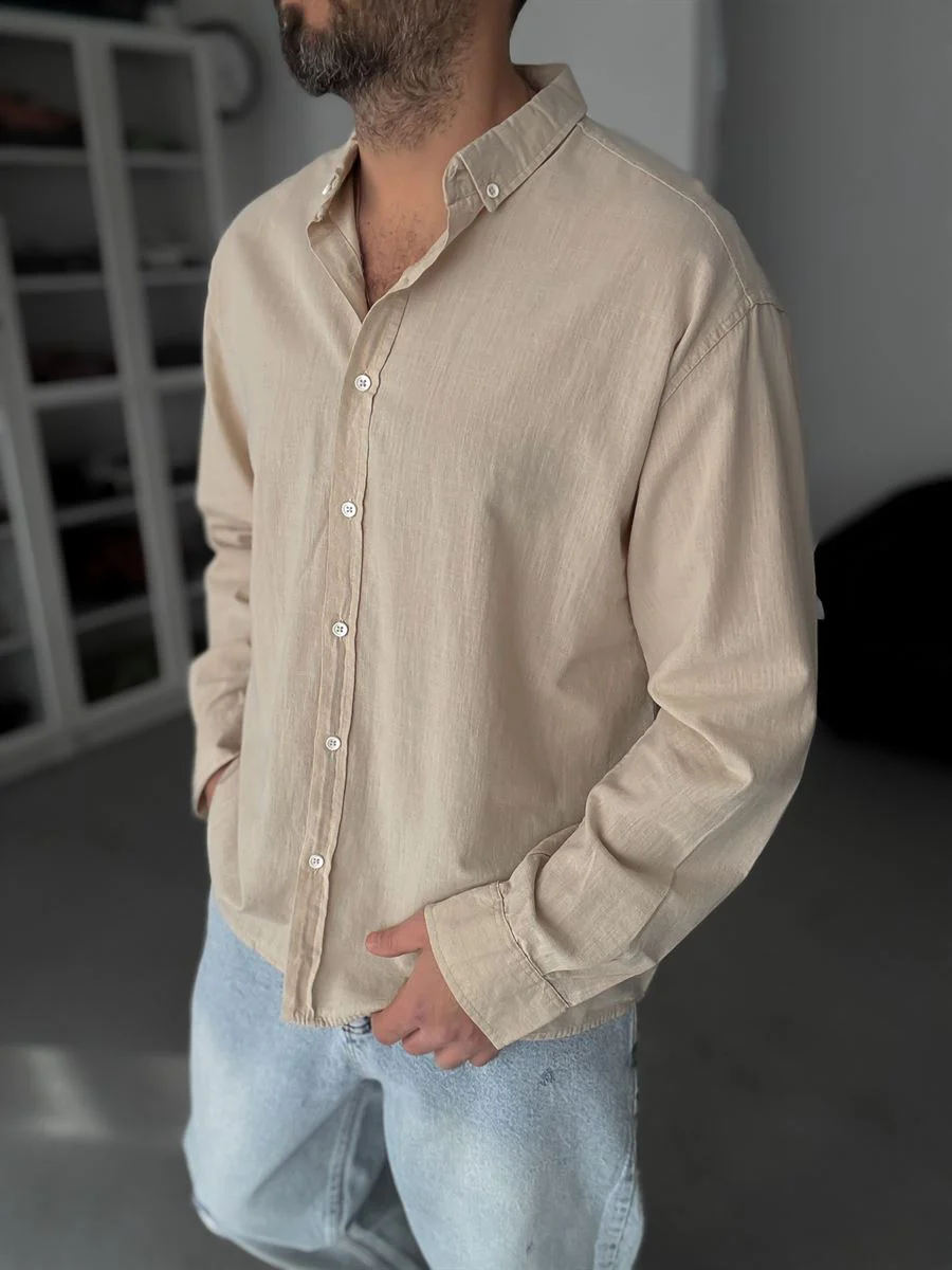Pure Linen Beige Shirt - Image 2