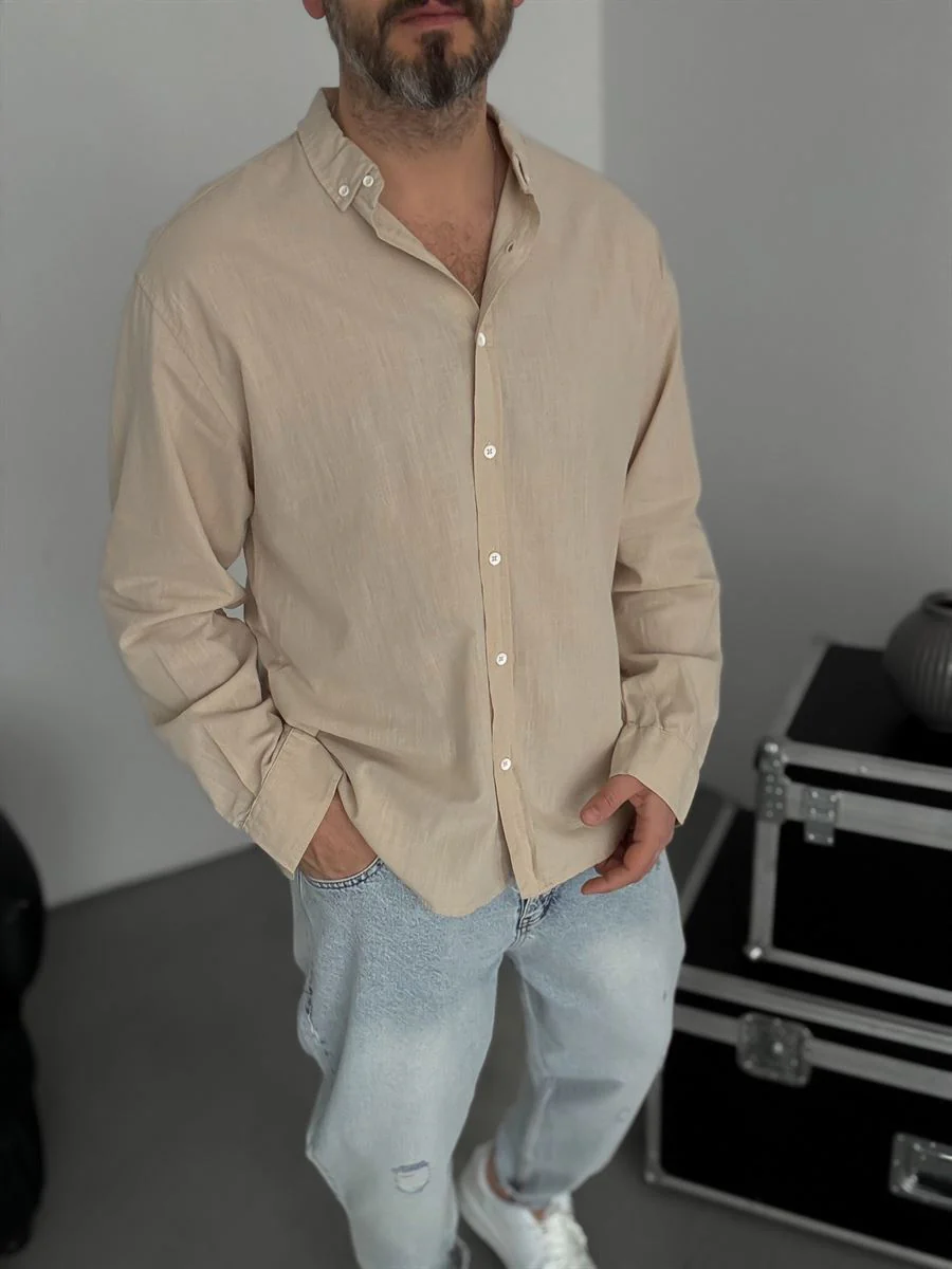 Pure Linen Beige Shirt - Image 4