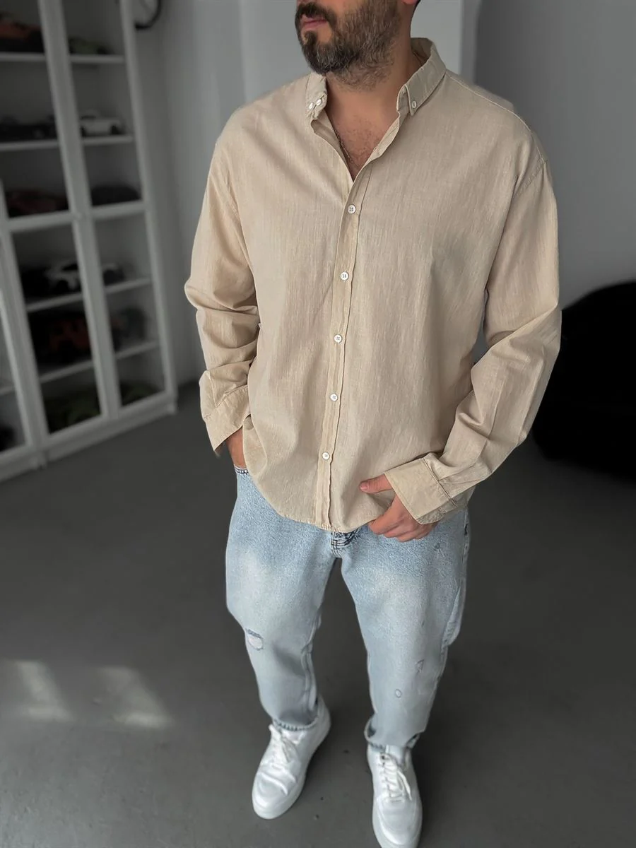 Pure Linen Beige Shirt - Image 7