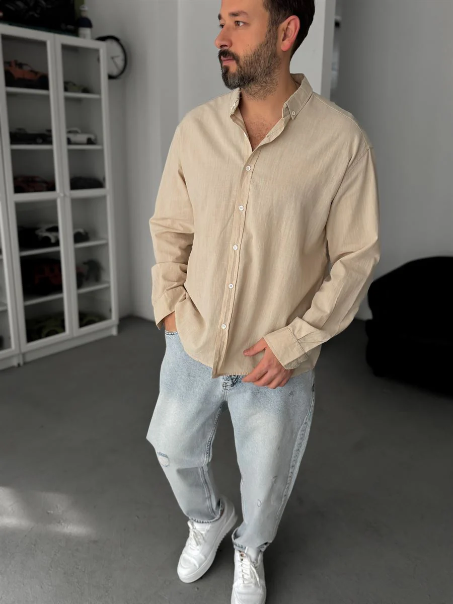 Pure Linen Beige Shirt - Image 8