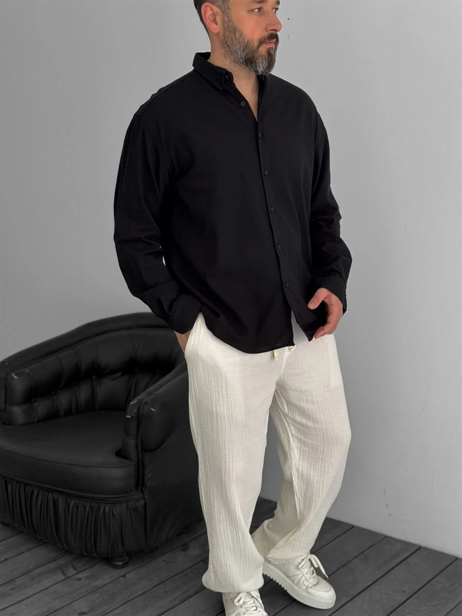 Pure Linen Black Shirt - Image 2