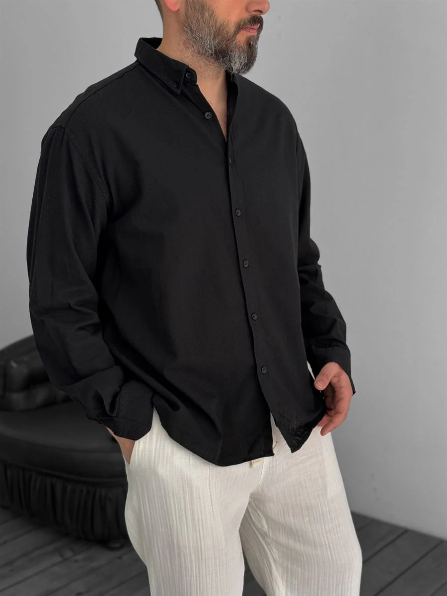 Pure Linen Black Shirt - Image 3
