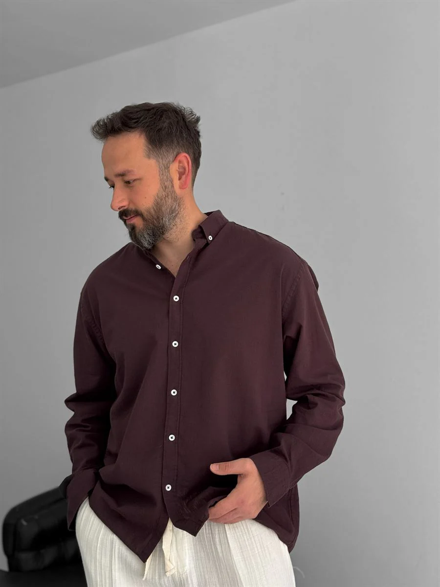 Pure Linen Brown Shirt - Image 3