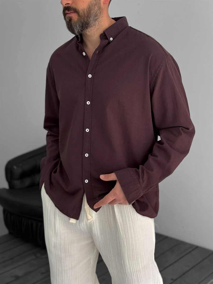 Pure Linen Brown Shirt - Image 5