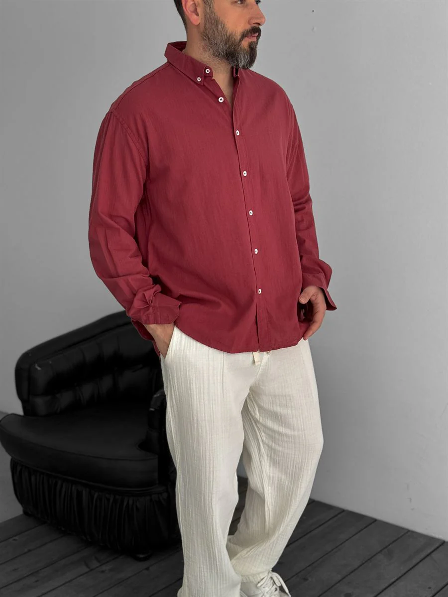 Pure Linen Burgundy Shirt - Image 10