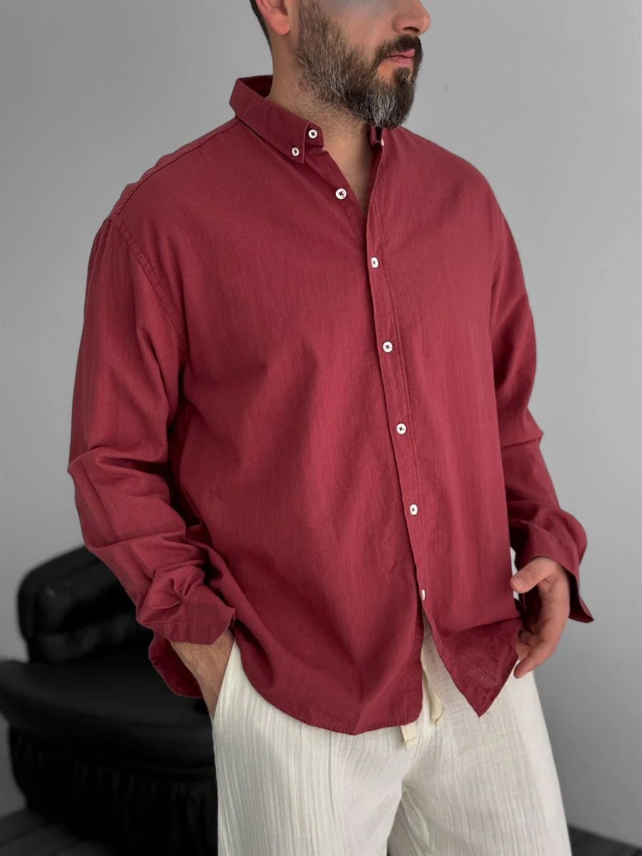 Pure Linen Burgundy Shirt - Image 2